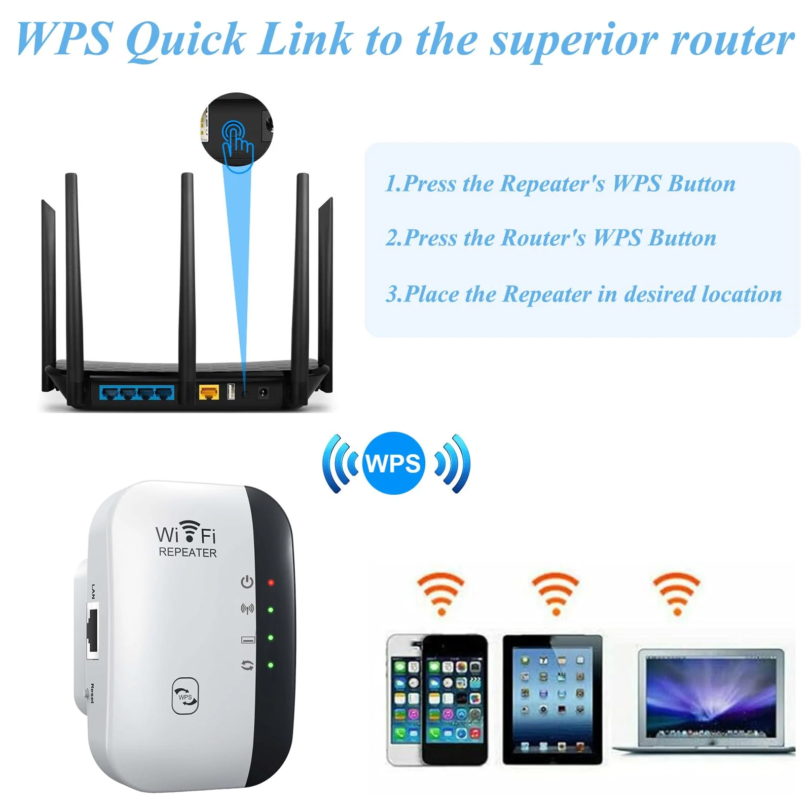 WiFi Extender Booster WLAN Repeater WLAN VerstäRker WiFi Repeater WiFi Extender bis zu 4000sq ft mit Repeater/AP Modus mit Ethernet Port zu Allen WLAN Geräten 1-Tap Setup Access Point mit 1 Kabe - Image 2