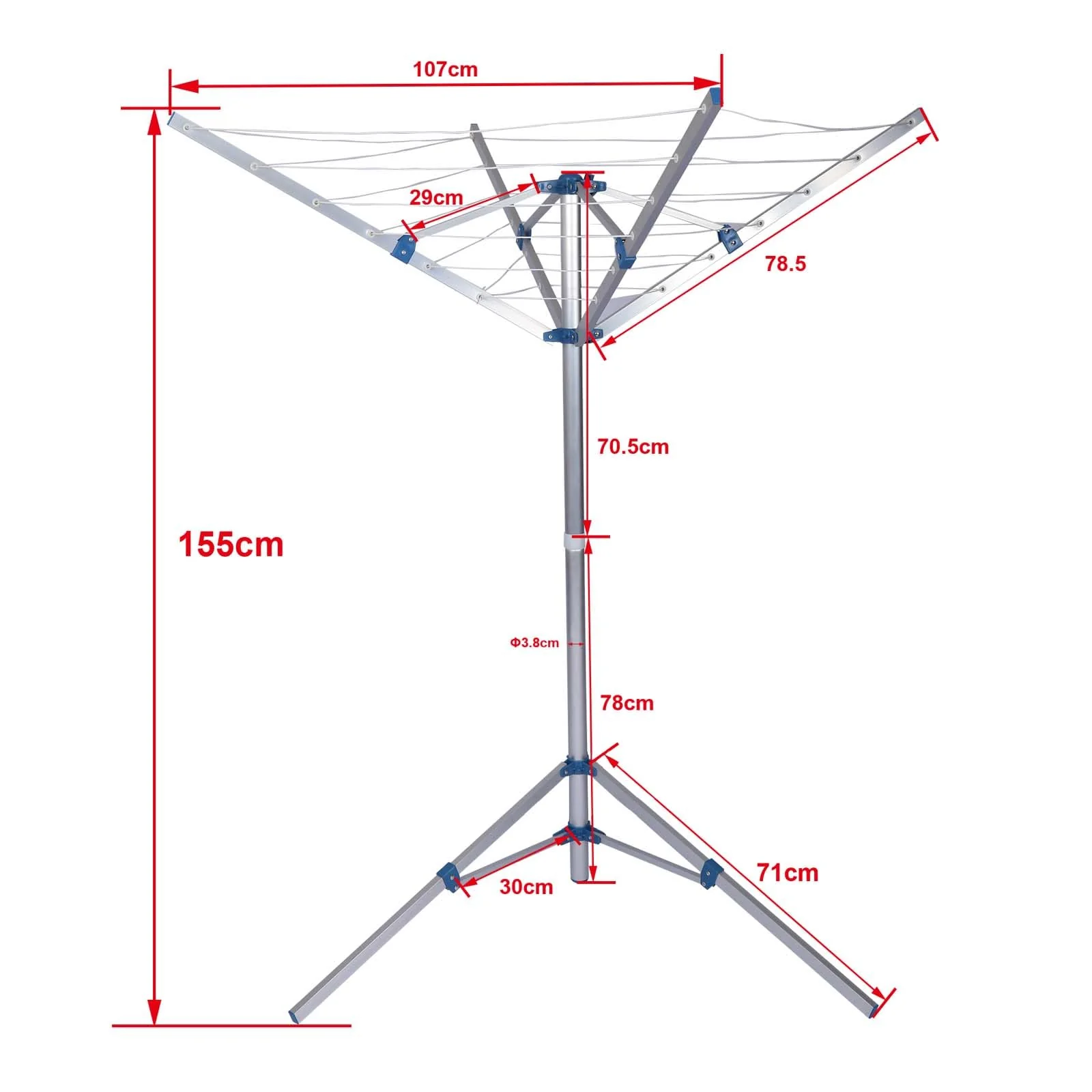 Wiltec Mobile Wäschespinne mit 4 Armen 16 m Wäscheleine Wäscheständer Alu Höhe 155cm Wohnwagen Camping Klappbar Wohnmobil Reise - Image 9