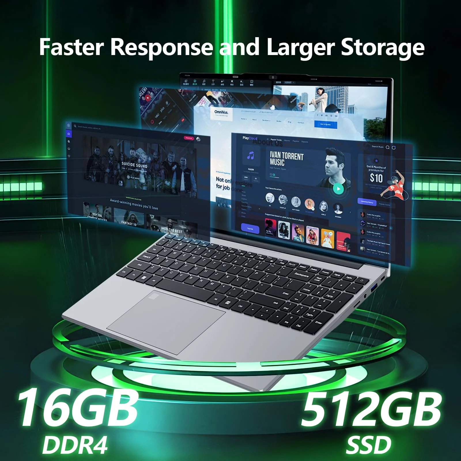 Win 11 Pro Laptop 15,6 Zoll, Notebook 16GB RAM 512GB SSD, Celeron N5095 Prozessor, Laptop FHD 1920*1080 mit Wi-Fi5/USB 3.0/Ziffernblock/Tastatur mit Hintergrundbeleuchtung/Touch ID PC-Computer - Image 6