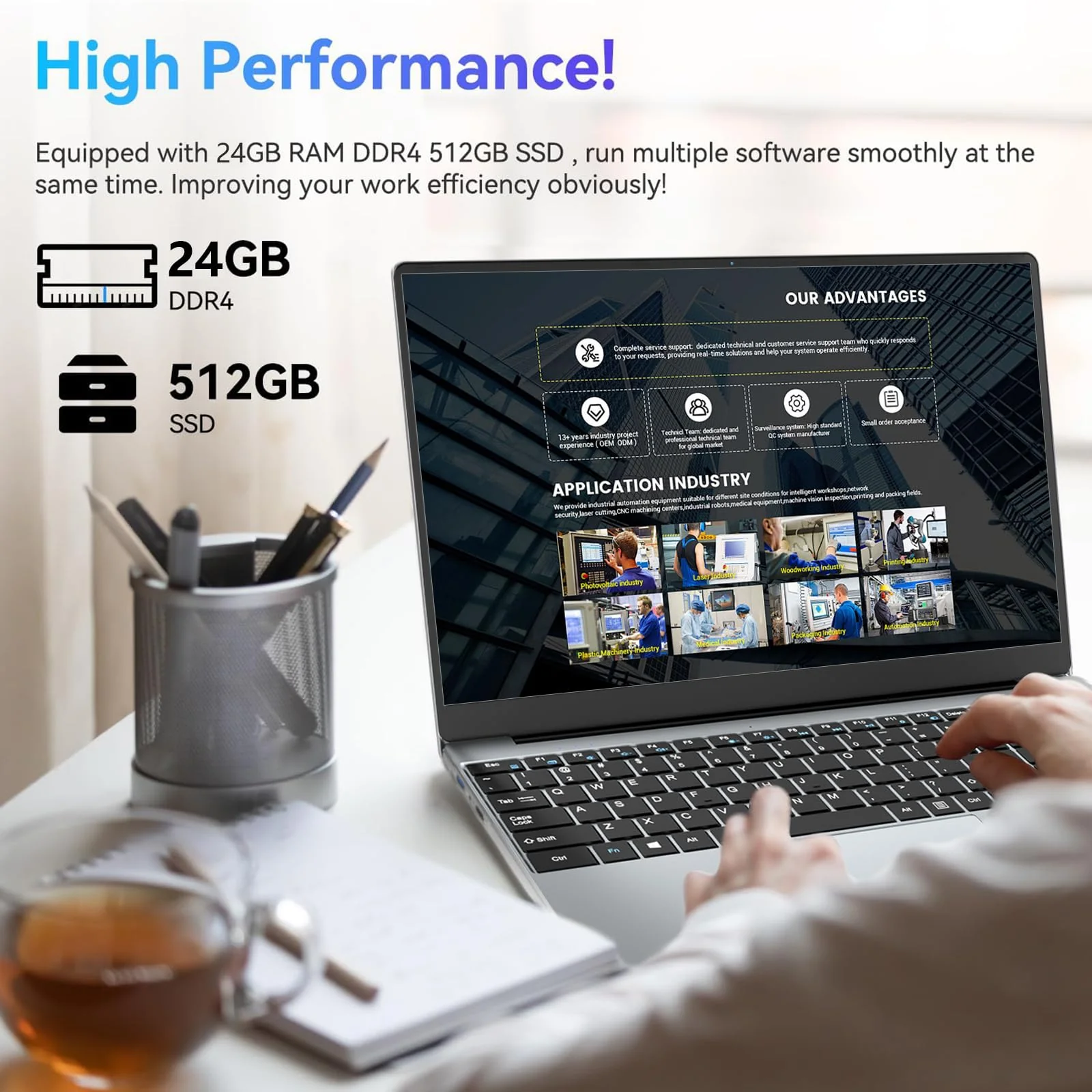 Win 11 Pro Laptop 15,6 Zoll, Notebook 24GB RAM 512GB SSD, Celeron N5095 Prozessor, Laptop FHD IPS 1920*1080 Display mit Tastatur mit Hintergrundbeleuchtung, Fingerabdruck-Entsperrung, WIFI 5 & BT 4.2 - Image 6