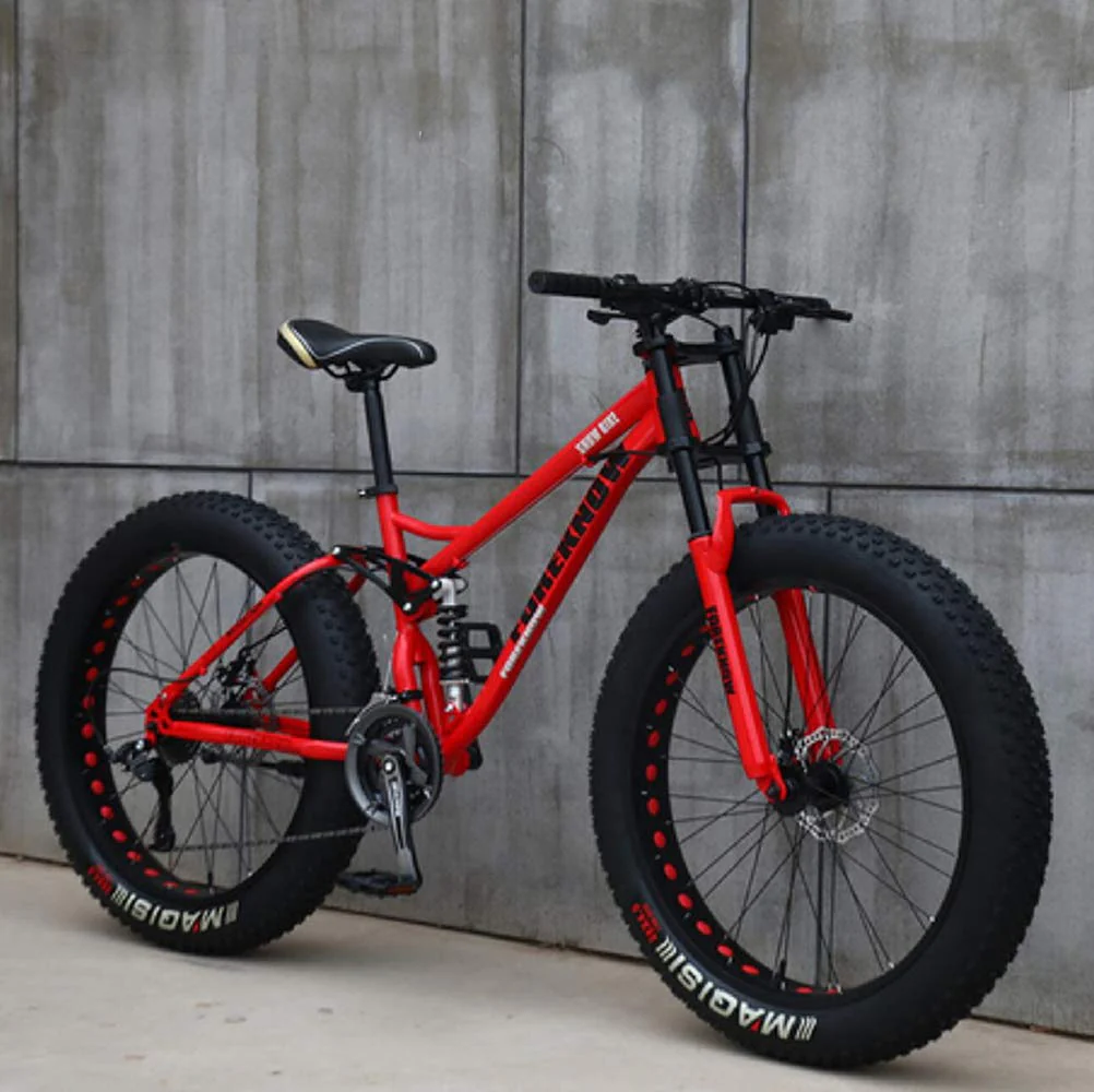 Wind Greeting 26 Zoll Mountainbike,21 Gang-Schaltung Erwachsene Fette Reifen Fahrrad,Rahmen aus Kohlenstoffstahl,Vollfederung Scheibenbremsen Hardtail Bike (Rot)