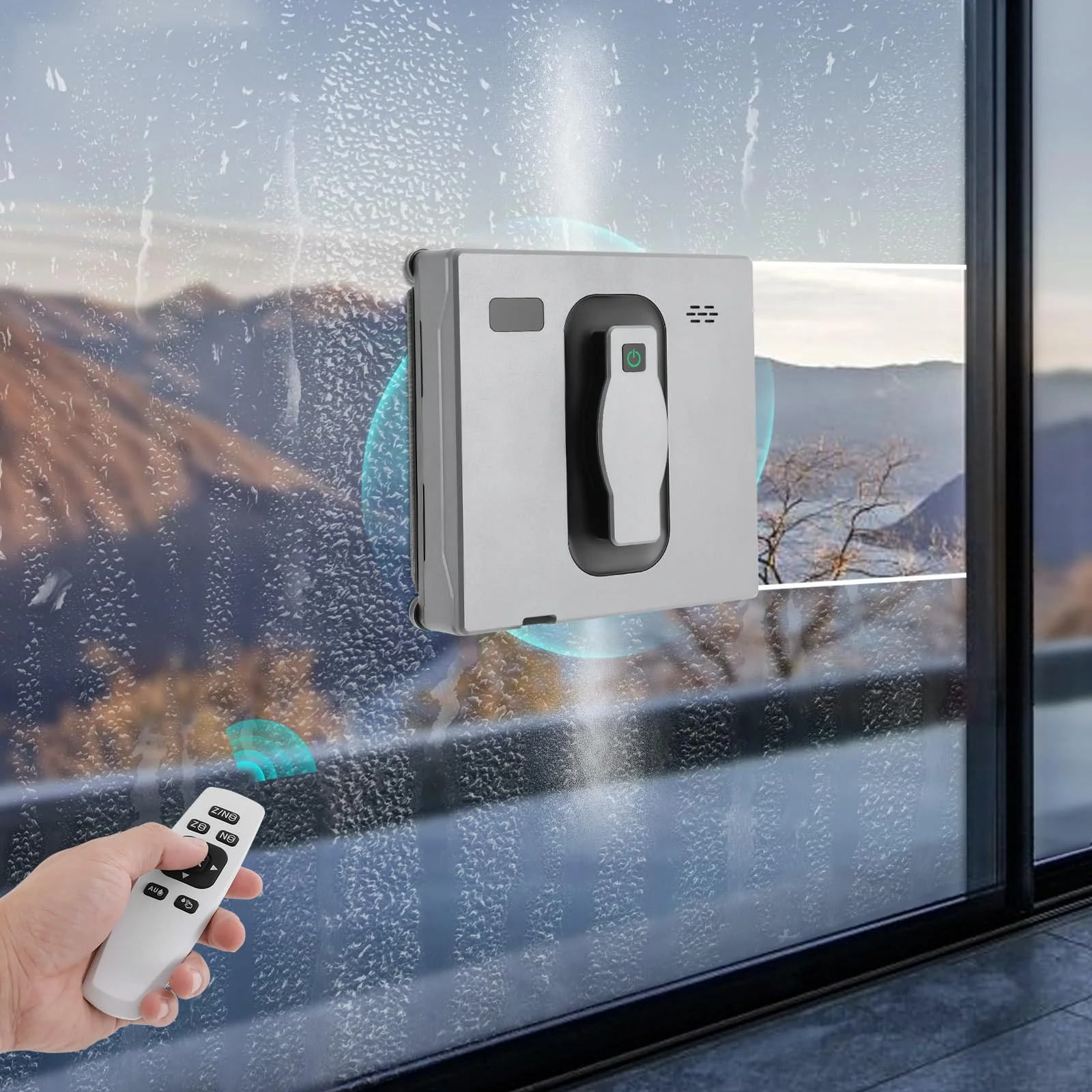WindWilder Fensterputzroboter Fernsteuerung/APP-Steuerung, 2500Pa Saugleistung, 50ml Wassertank Kapazität, 3 automatischen Pfadmodi (Z/N, N, Z), Zerstäubtes Doppelsprühdesign, 21.5x21.5x6.8cm (Silber) - Image 5