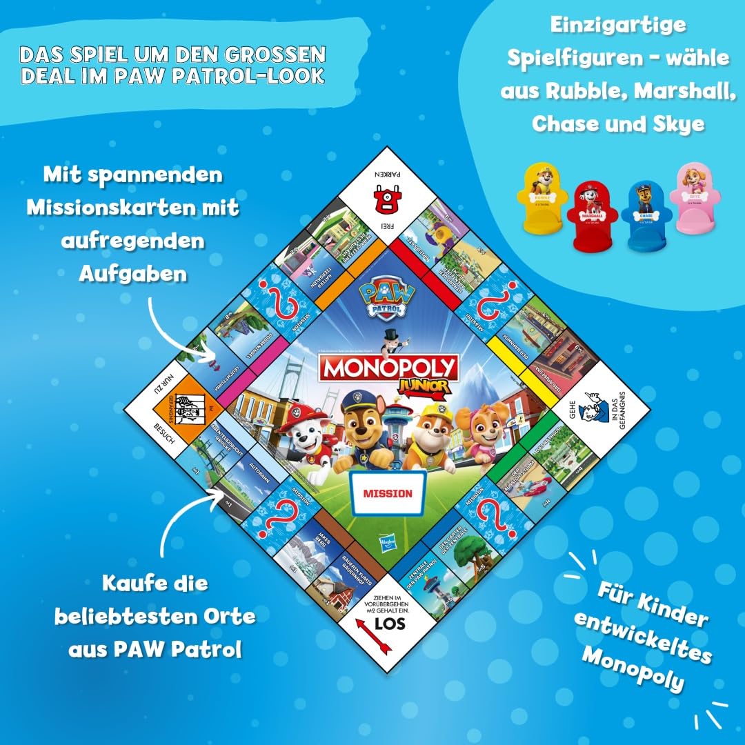 Winning Moves Monopoly Junior Paw Patrol Junior Edition - Familienspiele Strategie Brettspiele Monopoly Paw Patrol Junior - Brettspiel für Kinder - 2+ Spieler ab 5+ Jahren - Deutsch - Image 6