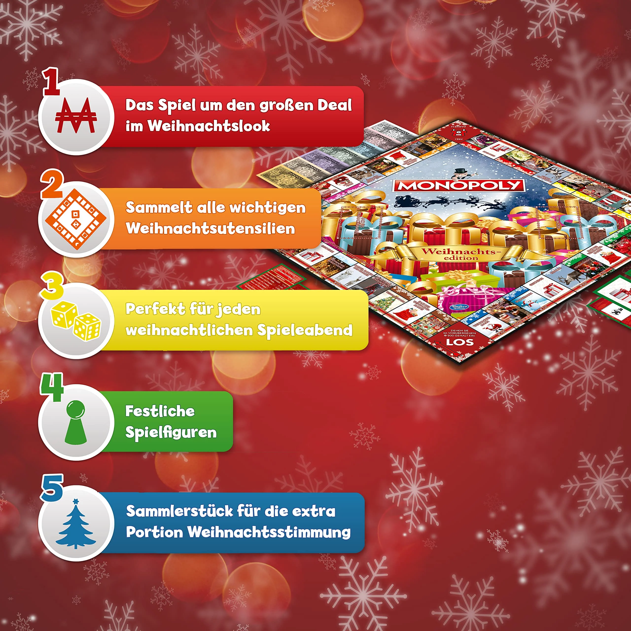 Winning Moves Monopoly Weihnachten Edition - Monopoly Spiel für Fans - Familienspiele Strategie Brettspiele Weihnachten - 2+ Spieler ab 8+ Jahren - Deutsch - Image 5