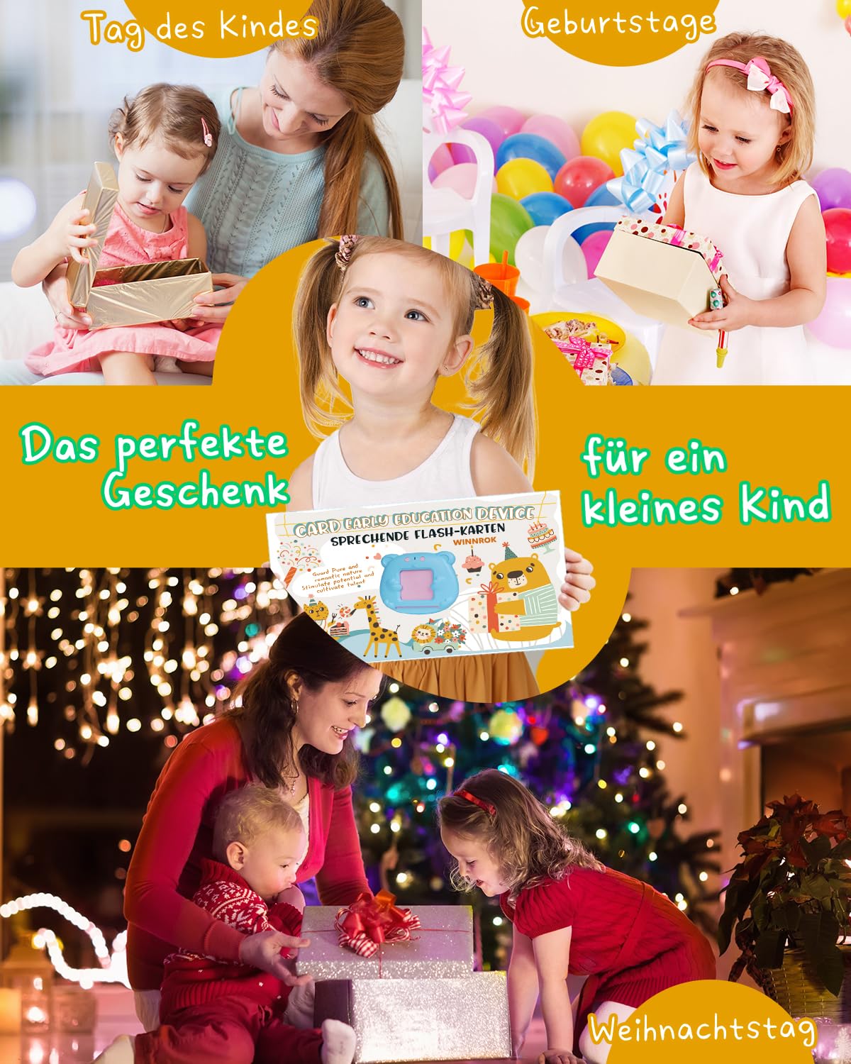Winnrok Sprechende Lernkarten Deutsch Englisch Lernen für Kinder,Geschenke Kinder Sprechen Lernspielzeug Sprachförderung ab 2 3 4 Jahre, Flash Cards Lernspiele Vokabelfreund 224 Wörter Blau - Image 3