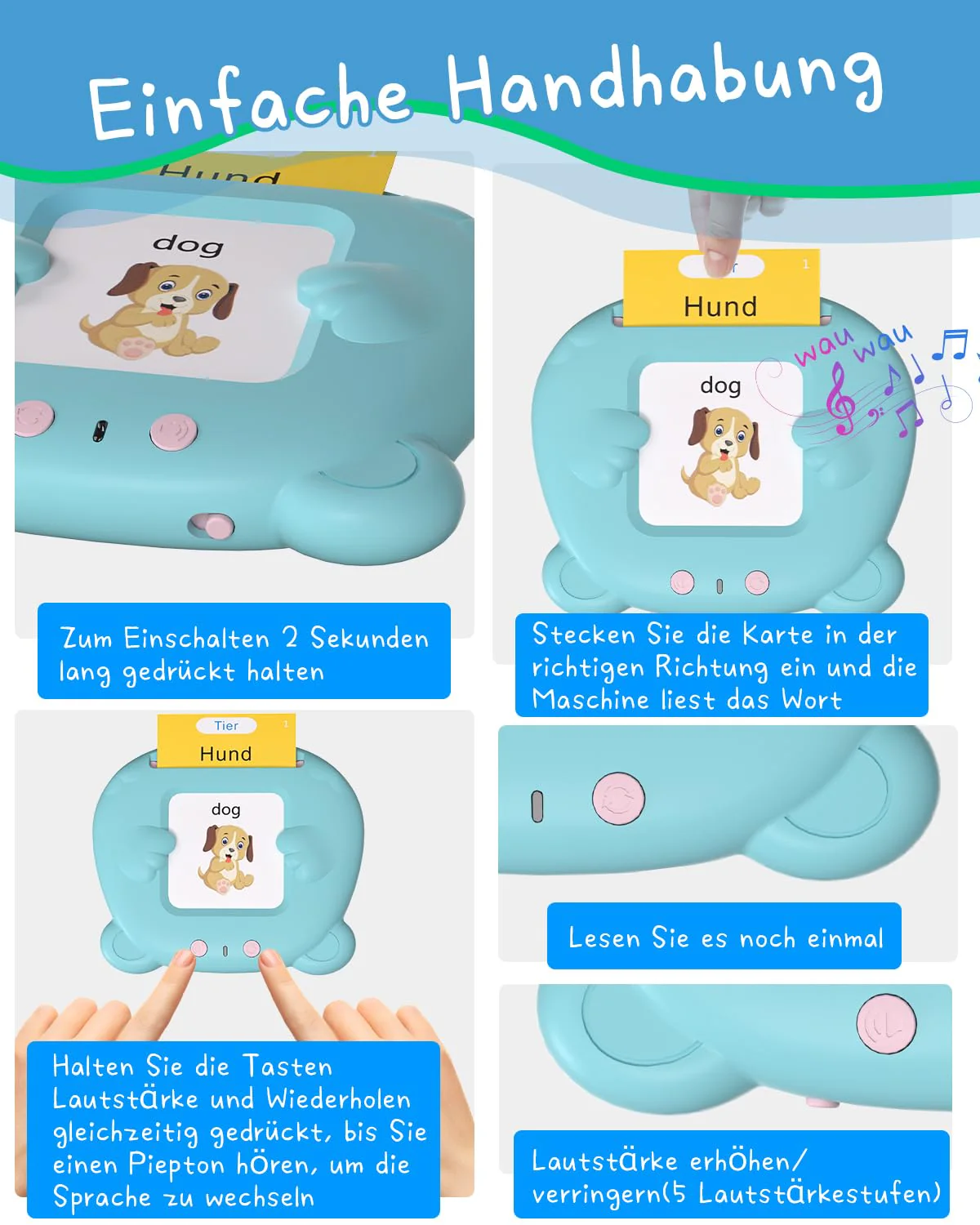 Winnrok Sprechende Lernkarten Deutsch Englisch Lernen für Kinder,Geschenke Kinder Sprechen Lernspielzeug Sprachförderung ab 2 3 4 Jahre, Flash Cards Lernspiele Vokabelfreund 224 Wörter Blau - Image 4