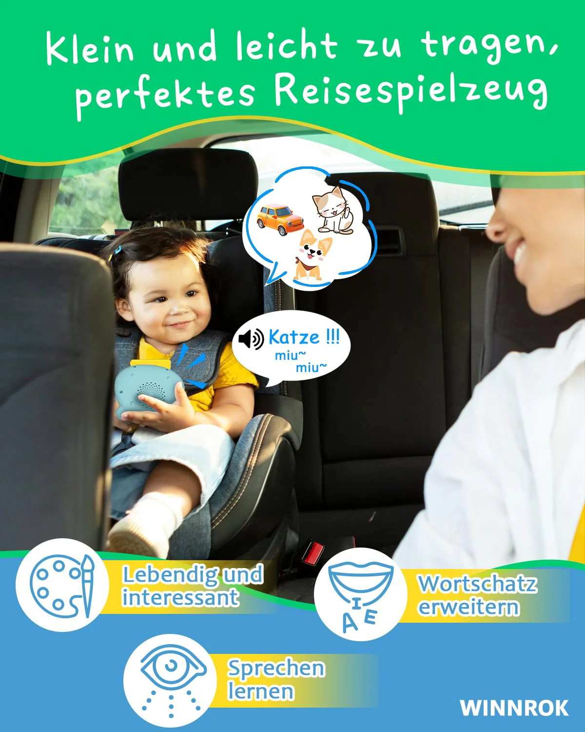 Winnrok Sprechende Lernkarten Deutsch Englisch Lernen für Kinder,Geschenke Kinder Sprechen Lernspielzeug Sprachförderung ab 2 3 4 Jahre, Flash Cards Lernspiele Vokabelfreund 224 Wörter Blau - Image 5