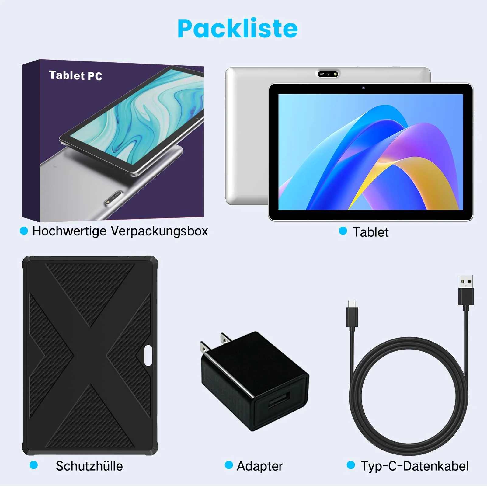 Winsing Tablet Android 10 Zoll mit Etui,Tablet 6GB RAM+64GB ROM+1TB Erweiterbar,WidevineL1 2.0GHz, 5MP+8MP Kamera,1280 * 800 IPS Tablette Unterstützt WiFi, BT 5.0,Bläulich Weiß - Image 4
