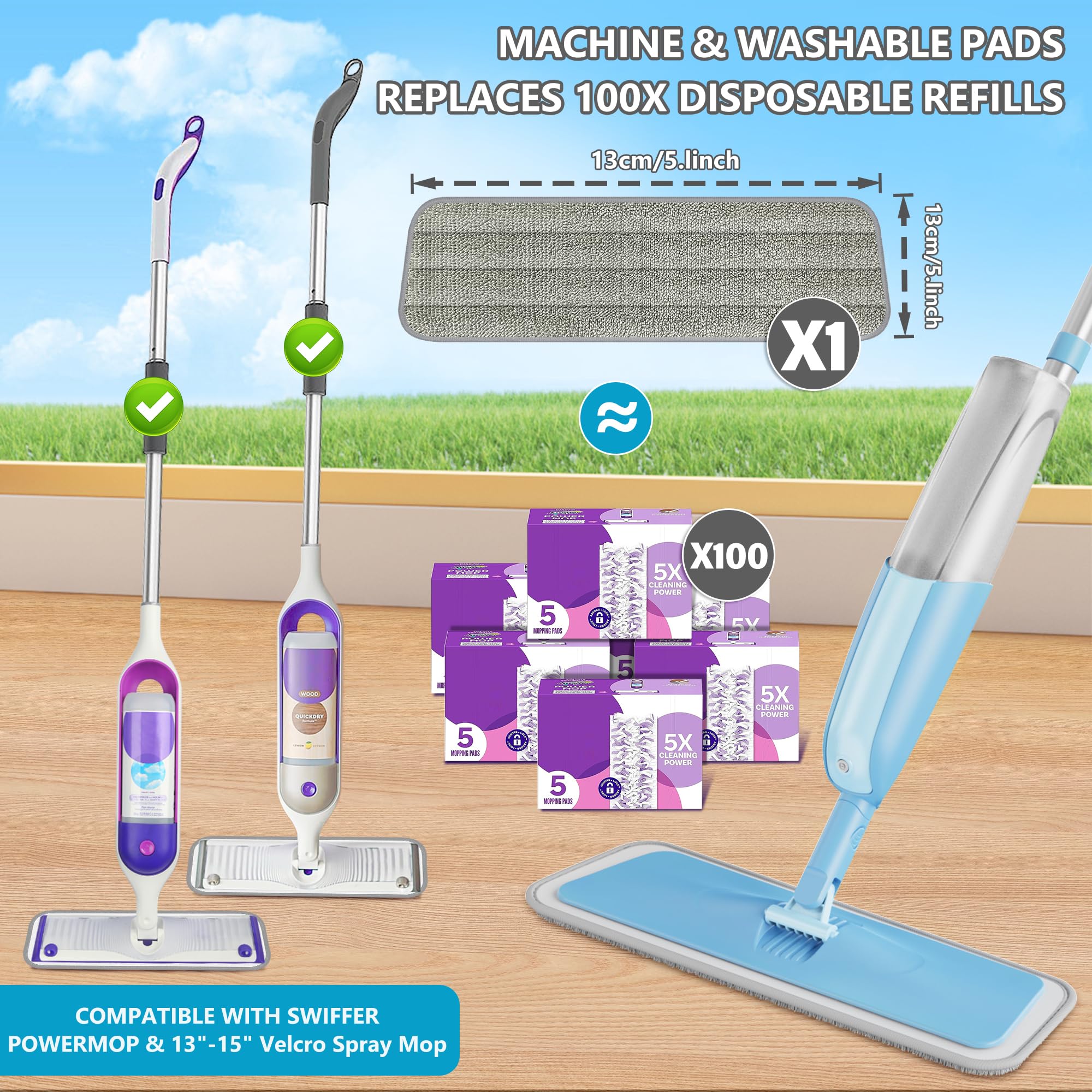 Wischer mit Sprühfunktion, MEXERRIS Sprühwischer Bodenwischer mit Wassertank 360 Grad Rotierender Wischmopp Spray Mop Wischer Boden mit 3 Waschbaren Mikrofaser Pads für alle Böden - Image 3