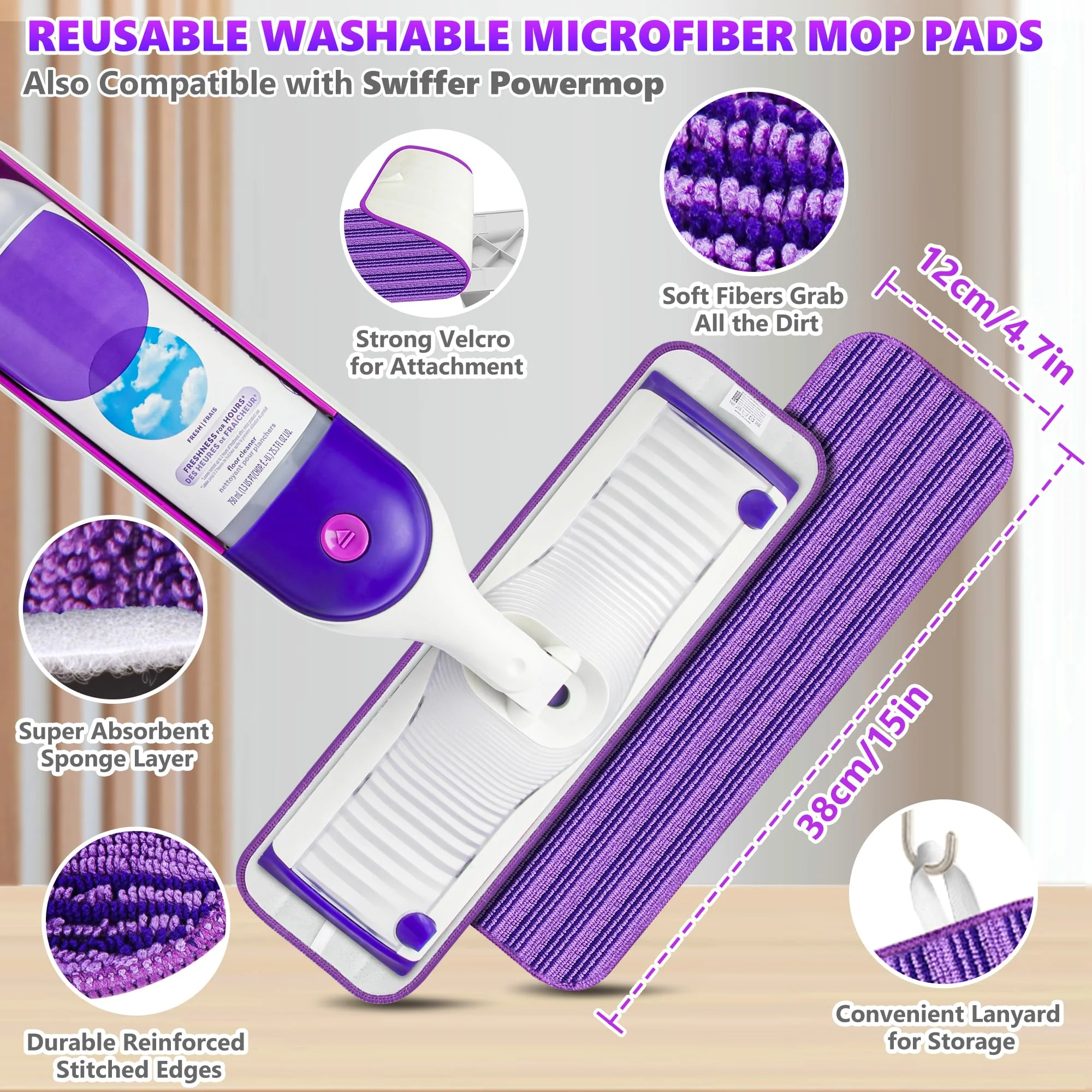 Wischer mit Sprühfunktion Sprühwischer - SEVENMAX Wischmopp Bodenwischer mit Sprühfunktion und 3 Mikrofaser Bezug 550ML Wassertank Spray Mop für Fliesen Laminat Parkett Holzböden Schnelle Reinigung - Image 3