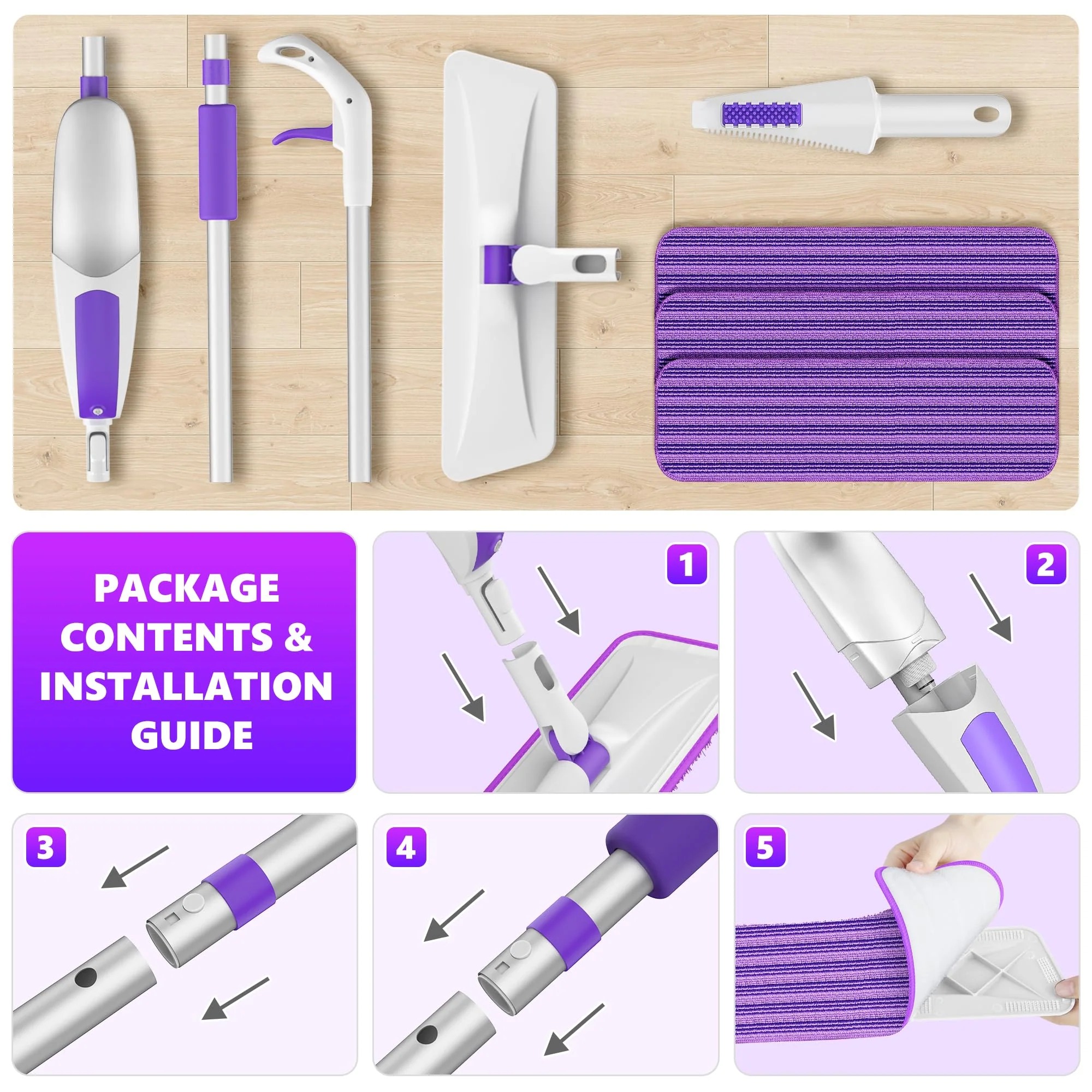 Wischer mit Sprühfunktion Sprühwischer - SEVENMAX Wischmopp Bodenwischer mit Sprühfunktion und 3 Mikrofaser Bezug 550ML Wassertank Spray Mop für Fliesen Laminat Parkett Holzböden Schnelle Reinigung - Image 5