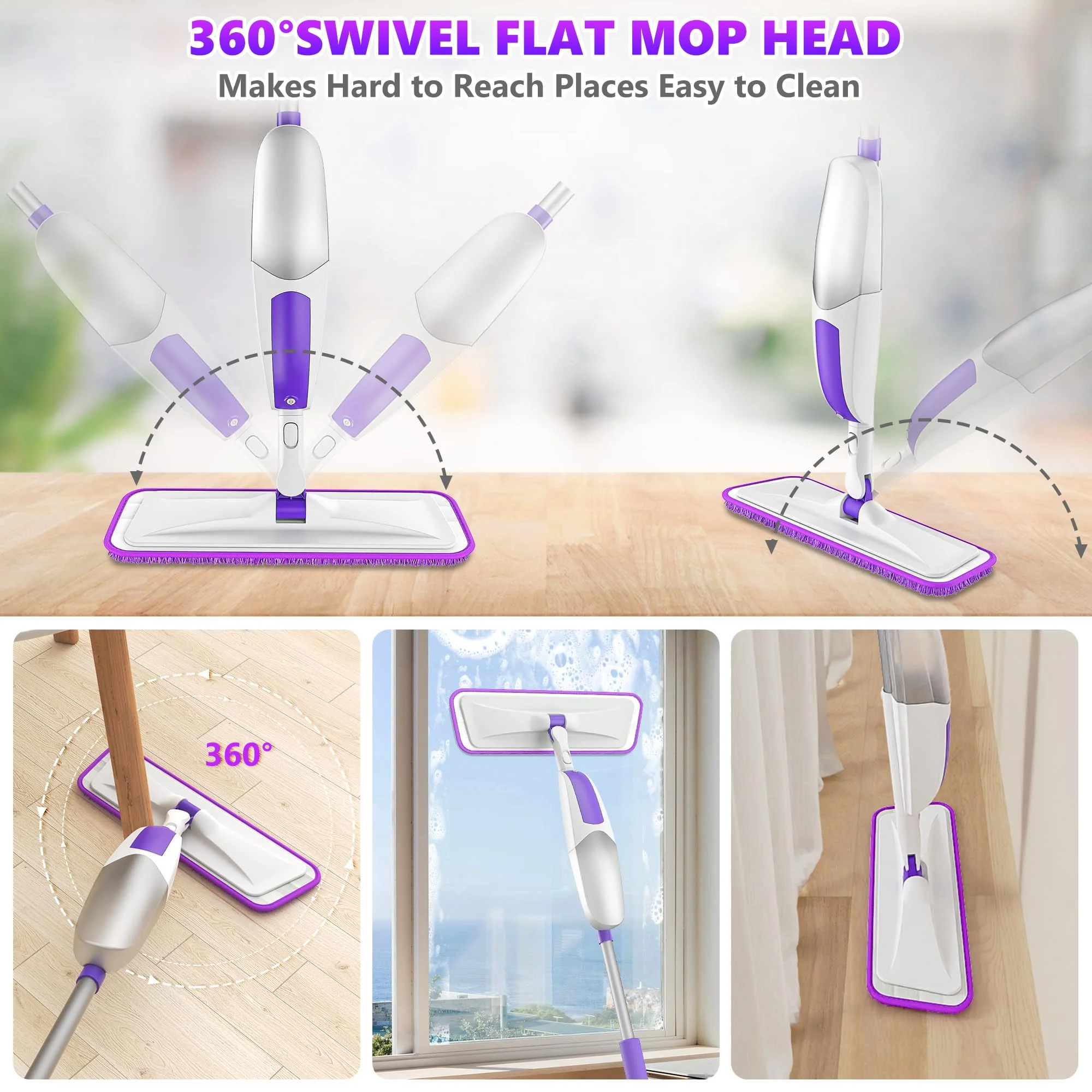 Wischer mit Sprühfunktion Sprühwischer - SEVENMAX Wischmopp Bodenwischer mit Sprühfunktion und 3 Mikrofaser Bezug 550ML Wassertank Spray Mop für Fliesen Laminat Parkett Holzböden Schnelle Reinigung - Image 6
