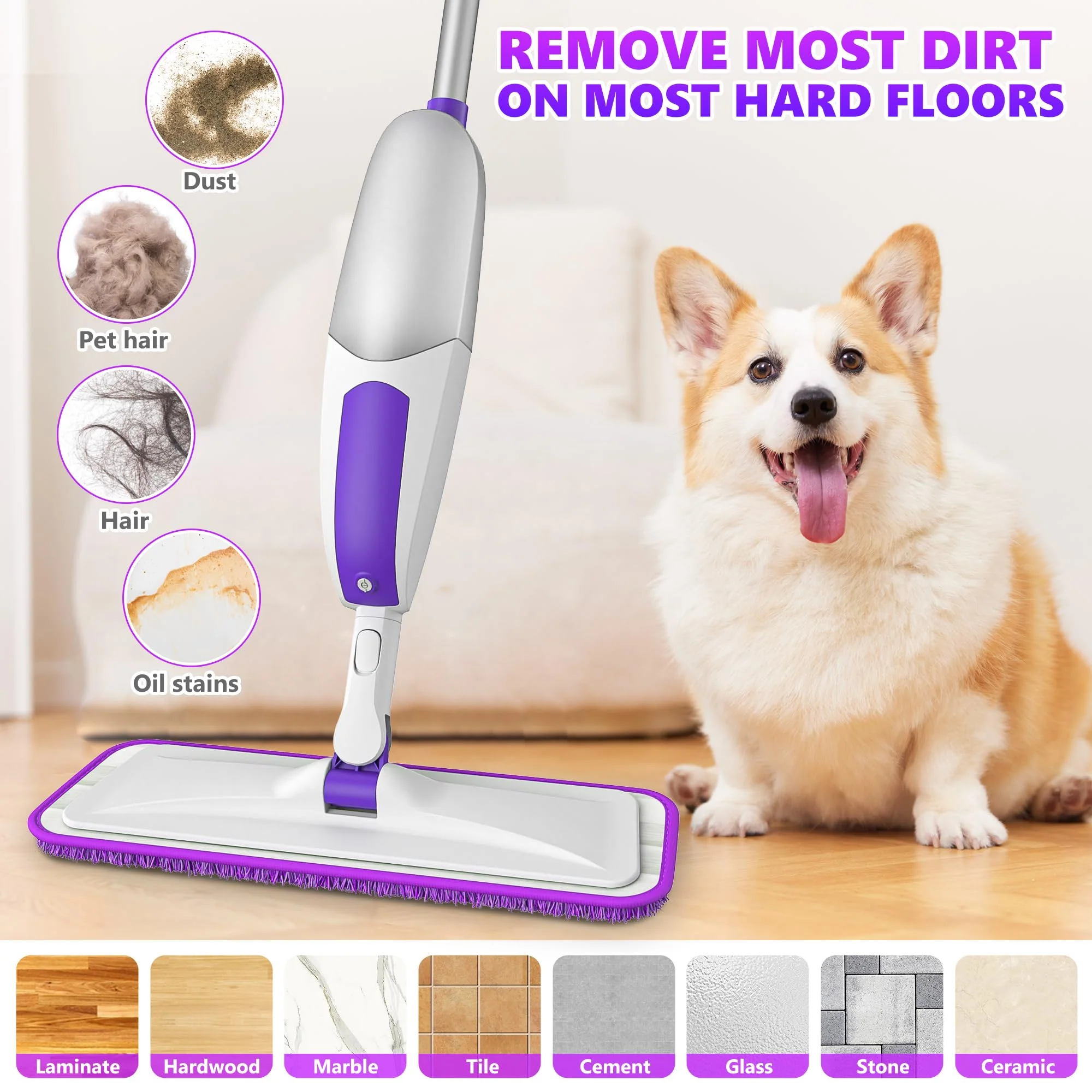 Wischer mit Sprühfunktion Sprühwischer - SEVENMAX Wischmopp Bodenwischer mit Sprühfunktion und 3 Mikrofaser Bezug 550ML Wassertank Spray Mop für Fliesen Laminat Parkett Holzböden Schnelle Reinigung - Image 7