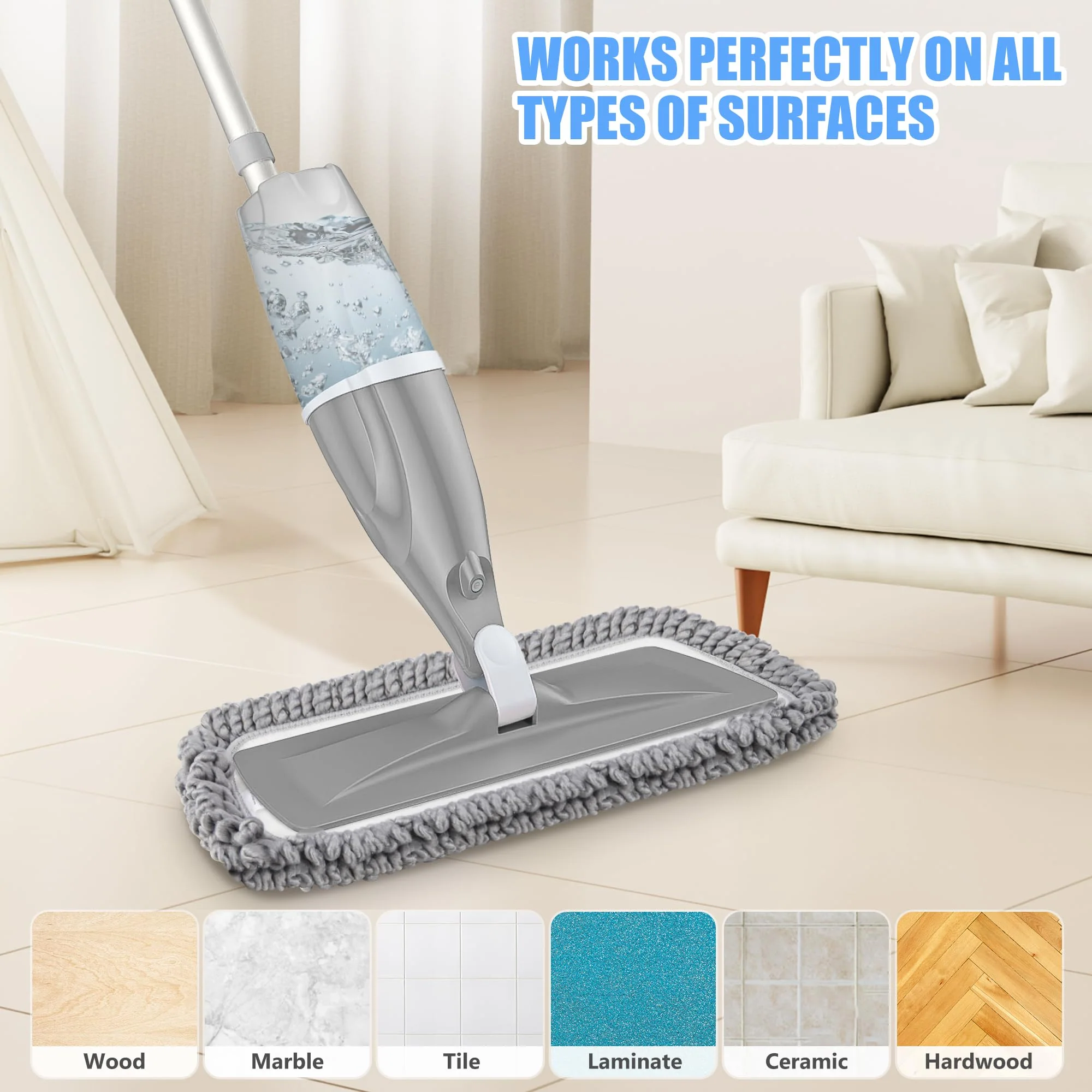 Wischmopp mit Sprühfunktion – EXEGO Bodenwischer mit Sprühmopp Spray Mop Floor Mop mit 3X Wischpads Staubwischer Nasswischer für Schnelle Reinigung Hartholz, Marmor, Holz, Laminat, Fliesen - Image 5