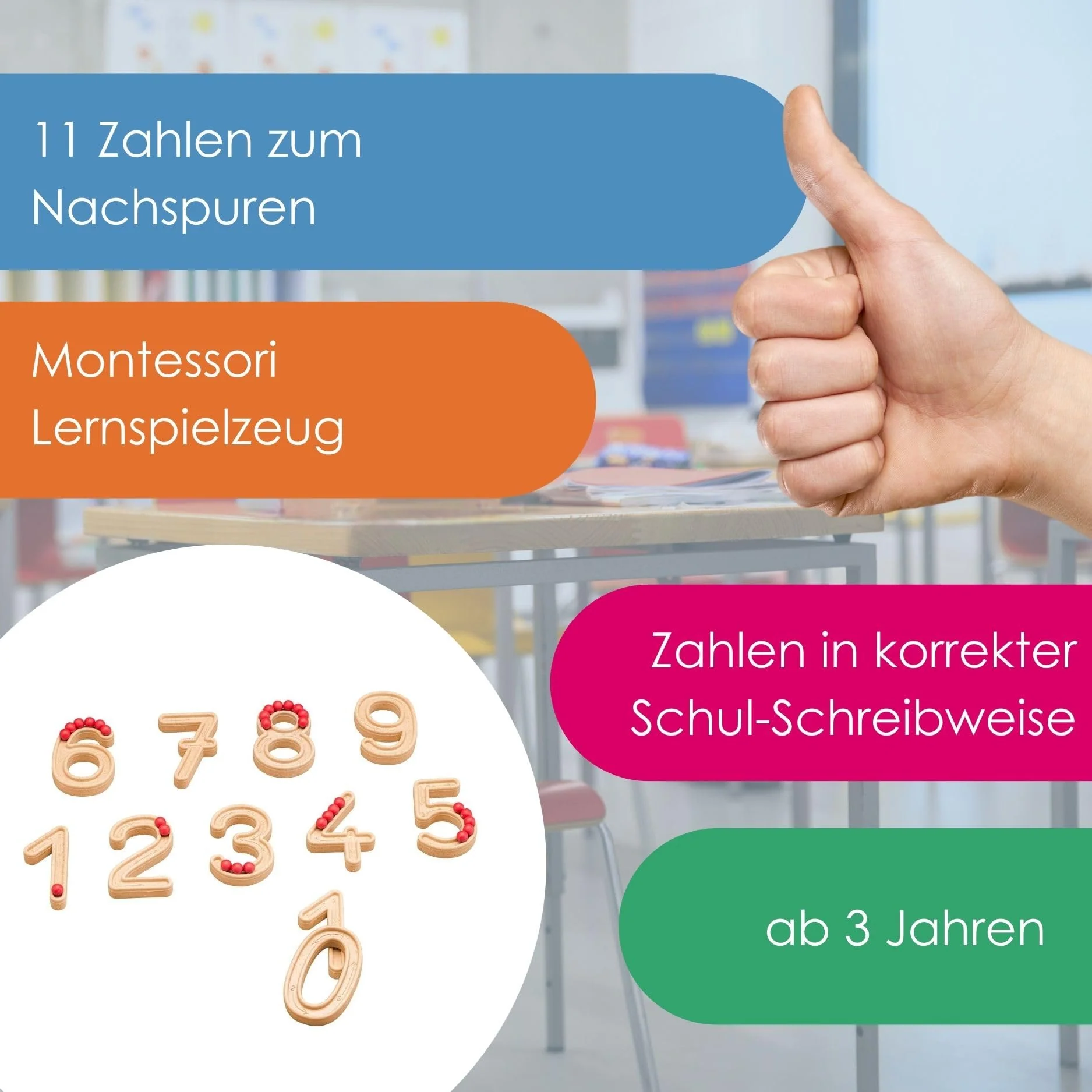 Wissner Aktiv Lernen Montessori Fühlzahlen zum Nachspuren mit 60 Kugeln in rot - 11 RE-Wood Zahlenbausteine von 1-10 - Schneller Zahlen Lernen - Für Grundschüler - 3D Ziffern zum Fühlen - Image 7