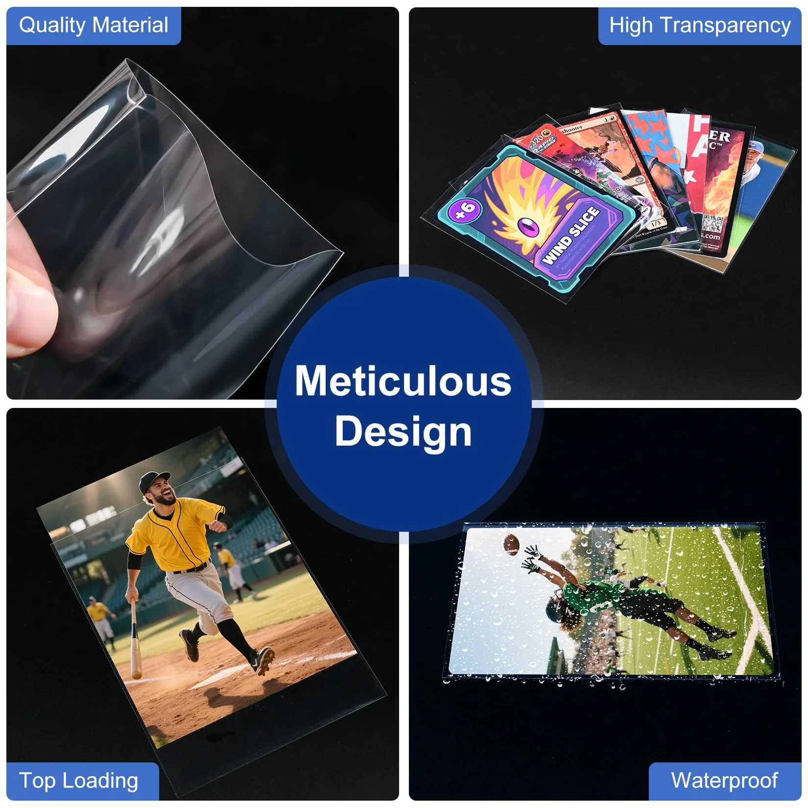 WITHYU 100 Stück Kunststoff Sammelkartenhüllen Von Oben, für Standardkarten, 6,4 x 8,9 cm, Ultraklarer Kartenschutz für Spielkarte, Baseball/Fußball/Basketballkarten und Mini-Fotos - Image 3