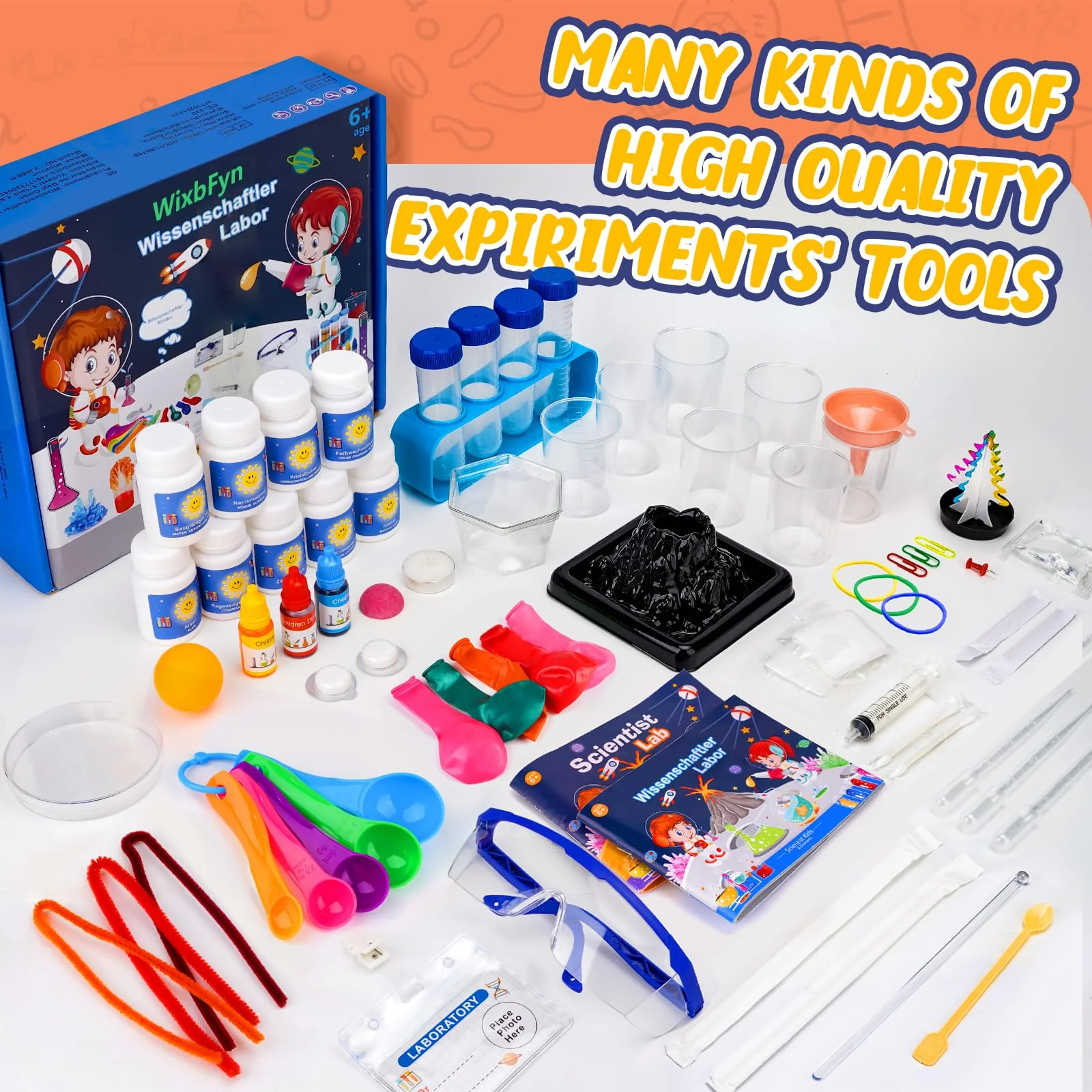 WixbFyn 56 Experimentierset für Kinder - Schul-Labor-Experimentierkästen, Bildungsspielzeug für Jungen und Mädchen im Alter von 3 bis 14 Jahren, Kristalle züchten, Regenbogenregen erzeugen, MYJ668-H - Image 2