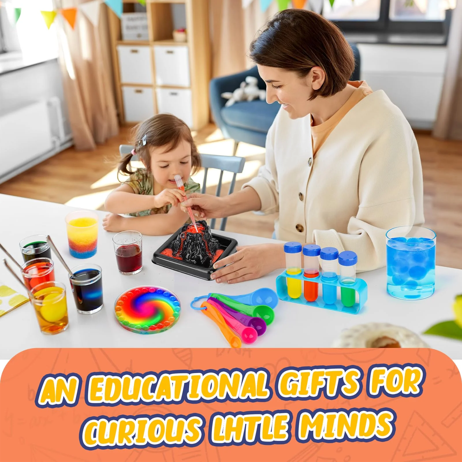 WixbFyn 56 Experimentierset für Kinder - Schul-Labor-Experimentierkästen, Bildungsspielzeug für Jungen und Mädchen im Alter von 3 bis 14 Jahren, Kristalle züchten, Regenbogenregen erzeugen, MYJ668-H - Image 3