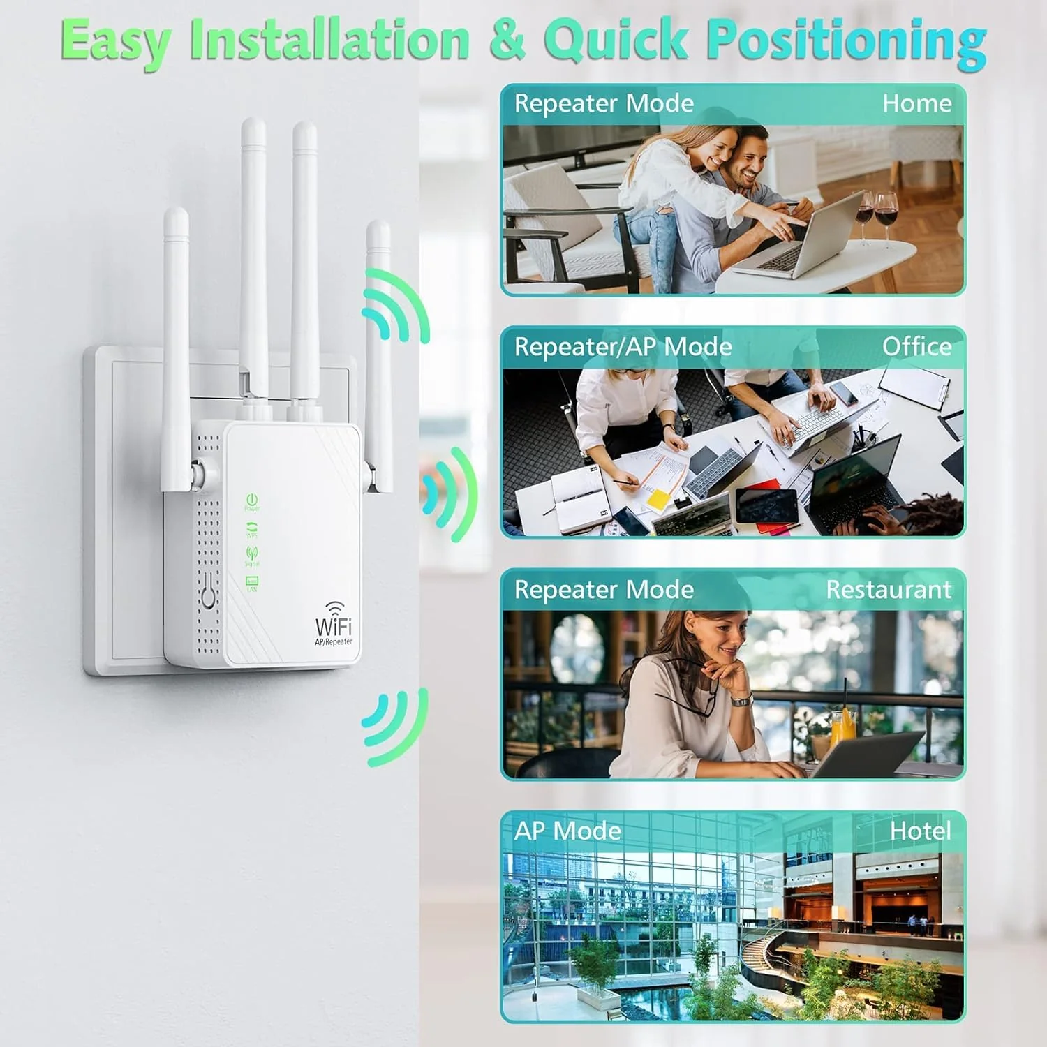 WLAN-Extender-Signalverstärker für bis zu 5.000 m² und 55 Geräte, Verstärker mit großer Reichweite und Ethernet-Anschluss, Zugangspunkt, 1-Tasten-Einrichtung, Alexa-kompatibel - Image 3