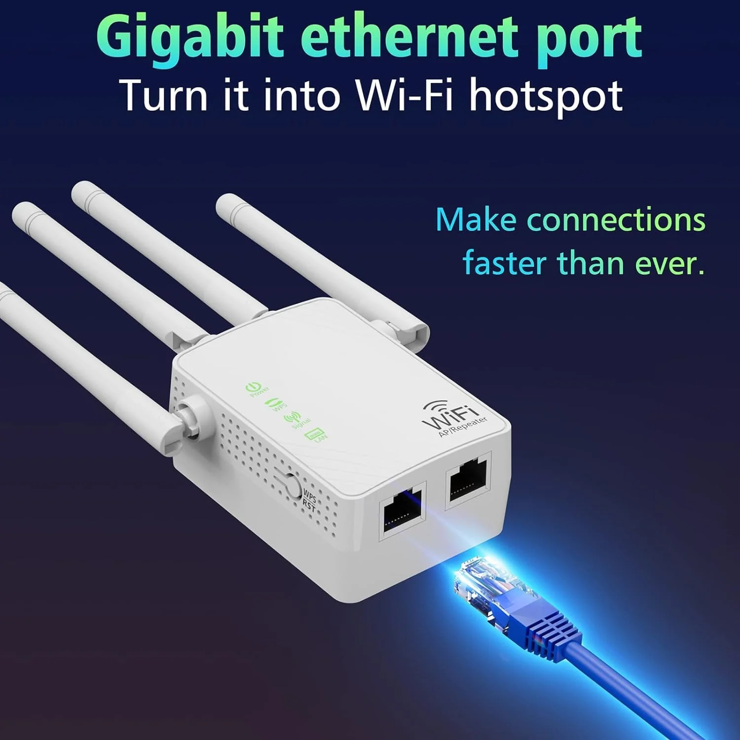 WLAN-Extender-Signalverstärker für bis zu 5.000 m² und 55 Geräte, Verstärker mit großer Reichweite und Ethernet-Anschluss, Zugangspunkt, 1-Tasten-Einrichtung, Alexa-kompatibel - Image 5