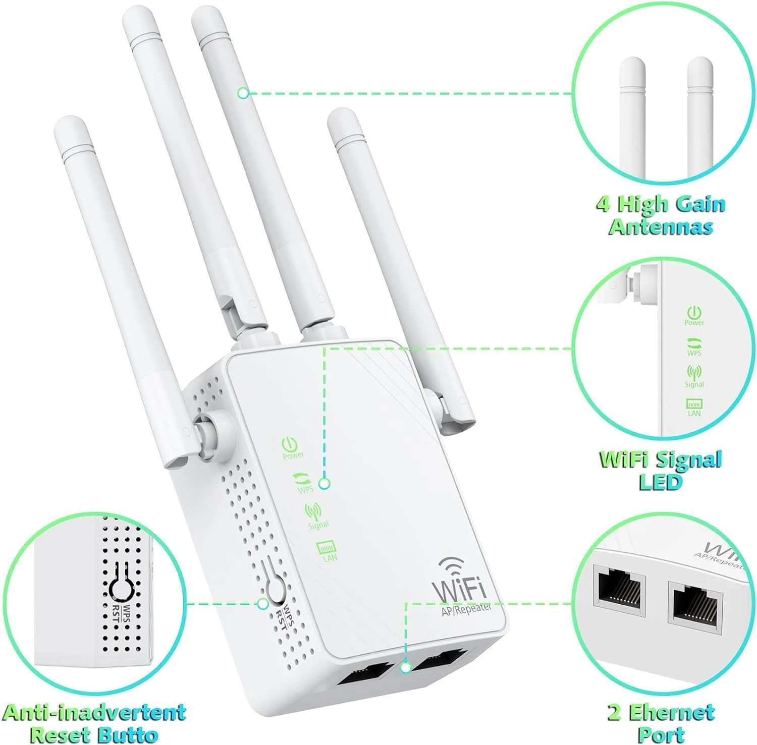 WLAN-Extender-Signalverstärker für bis zu 5.000 m² und 55 Geräte, Verstärker mit großer Reichweite und Ethernet-Anschluss, Zugangspunkt, 1-Tasten-Einrichtung, Alexa-kompatibel - Image 8