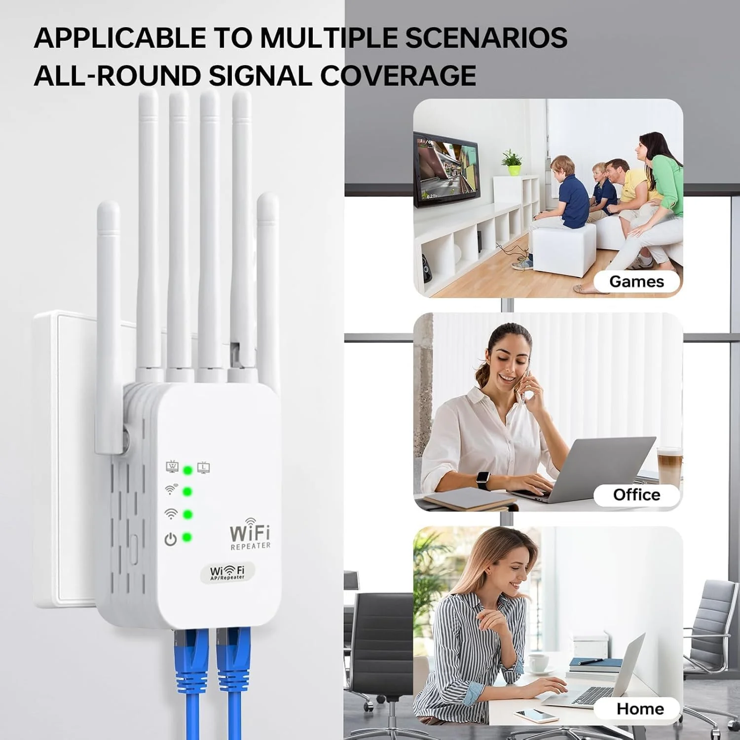 WLAN Repeater Booster WiFi 6 3dBi Antennen, 2 Ethernet Port,3-in-1 Zugangsmethode von Repeater/AP/Router,WiFi Signal Extender mit Signalabdeckungsfläche von 8900 sq.ft - Image 2
