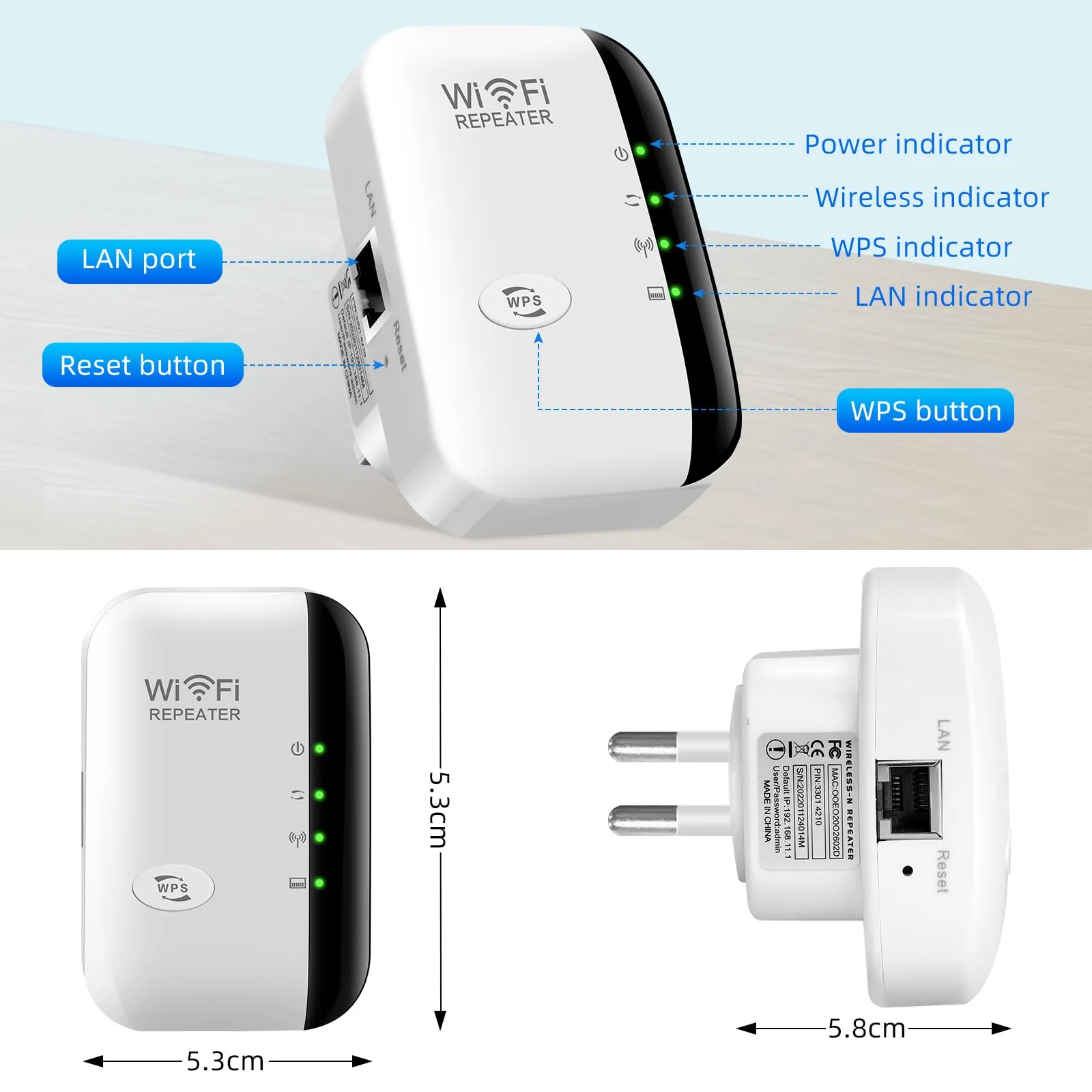 WLAN Repeater mit 300 Mbps - WLAN Verstärker WiFi Extender Booster 2,4GHz WiFi Extender mit Repeater/AP Modus und WPS-Funktion Internet Verstärker bis zu 3000qm und 30 Geräte (weiß) - Image 6