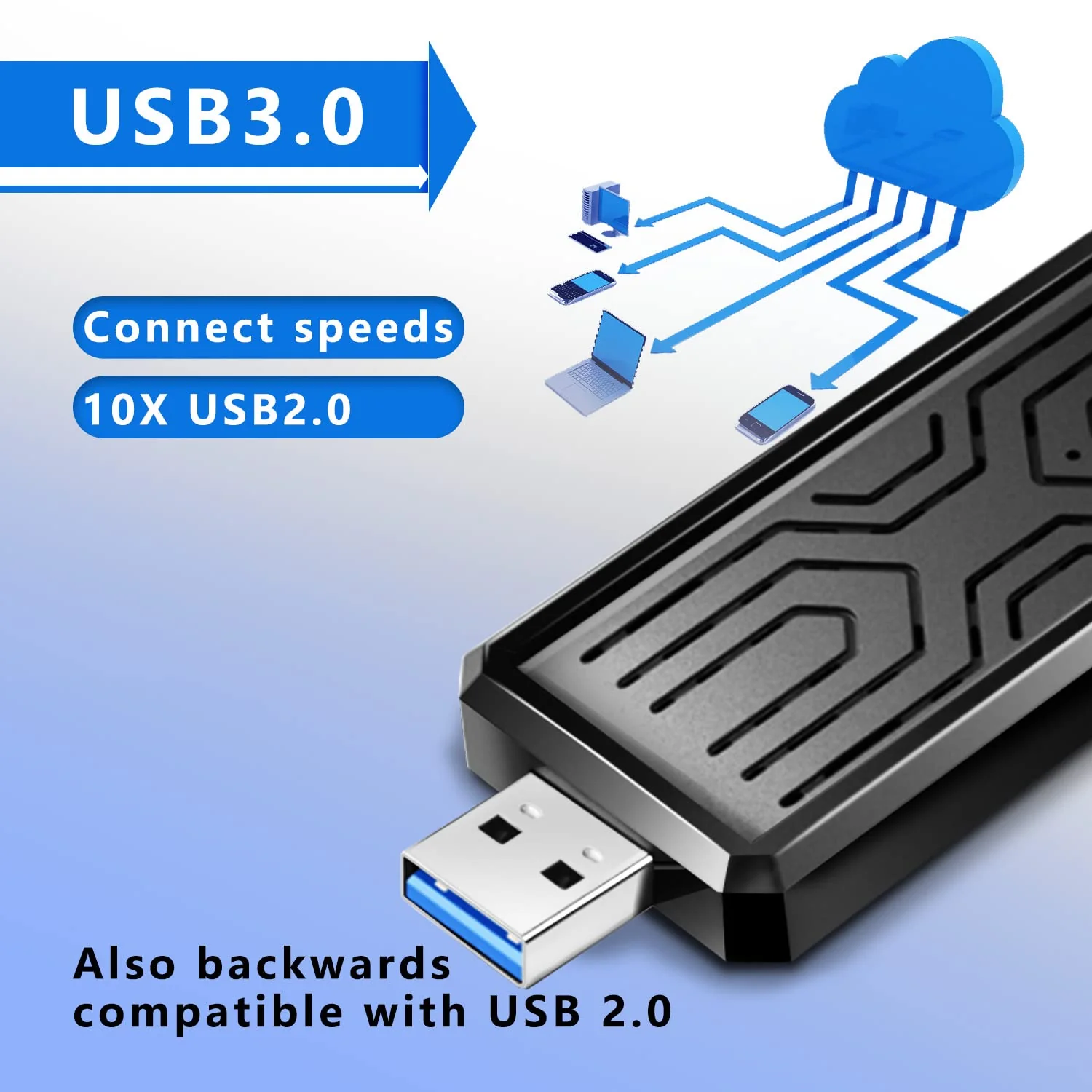 WLAN Stick für PC - 1300Mbps USB 3.0 Internet Stick - 2.4GHz/5.8GHz Dual Band High-Gain Antennen WiFi Adapter, Kompatibel mit Windows 11/10/8/7/Vista/XP, Mac OS - Image 3