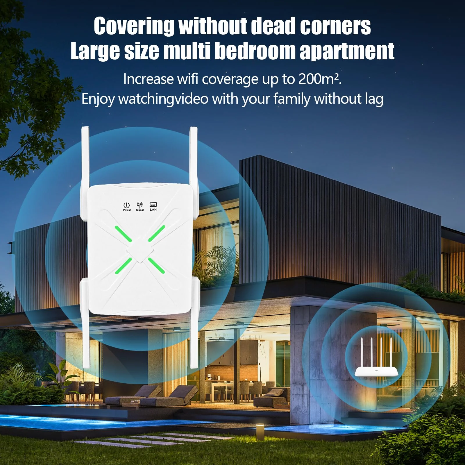 WLAN Verstärker 1200Mbit/s WiFi Repeater - Dualband 5GHz & 2.4GHz WLAN Repeater mit Ethernet Port 4 *Antennen Abdeckung bis zu 200m² und 45 Geräte, WiFi Internet Verstärker Repeater/Router/Ap Modus - Image 3