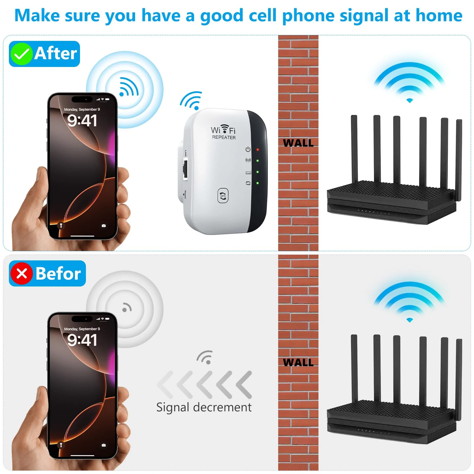 WLAN Verstärker Kompatibel Allen WLAN Geräten, Repeater mit 300 Mbps, WiFi Extender Booster 2,4GHz, Internet Verstärker mit Repeater/Router/AP Modus(weiß) - Image 2