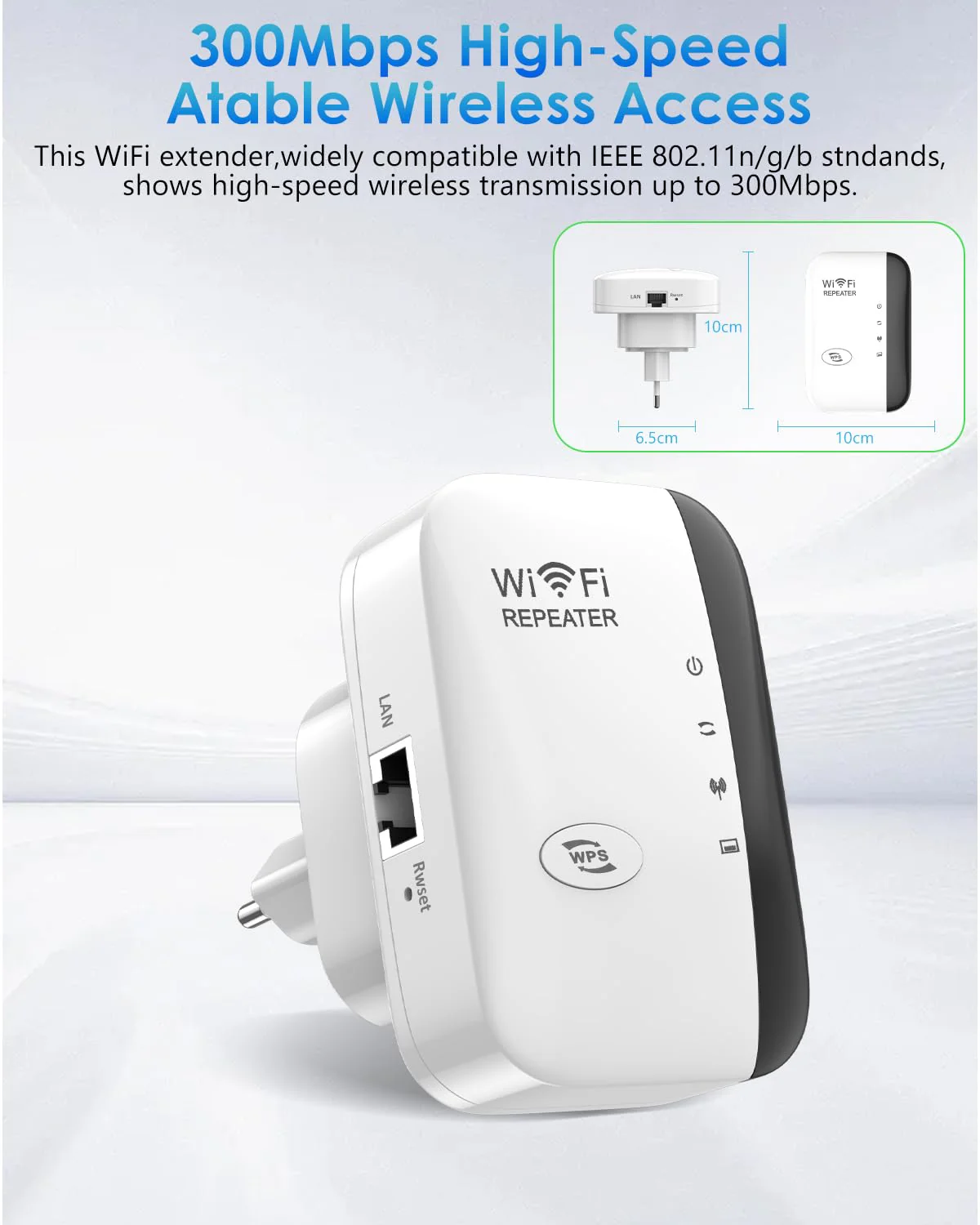 WLAN Verstärker, Neuestes WLAN Repeater 300 Mbit/s 2.4 GHz, Internet Verstärker,WiFi Repeater, WiFi Extender Booster mit Repeater/AP Modus und WPS-Funktion Internet Verstärker bis zu 3000qm (weiß) - Image 2