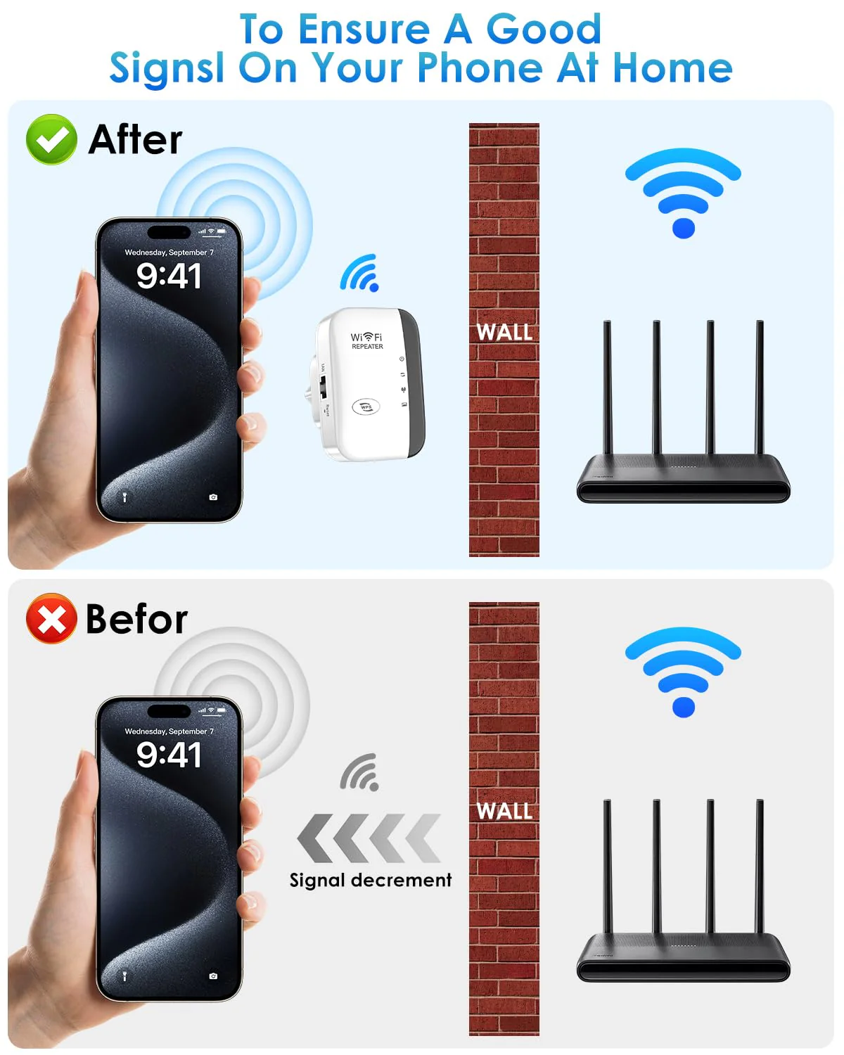 WLAN Verstärker, Neuestes WLAN Repeater 300 Mbit/s 2.4 GHz, Internet Verstärker,WiFi Repeater, WiFi Extender Booster mit Repeater/AP Modus und WPS-Funktion Internet Verstärker bis zu 3000qm (weiß) - Image 3