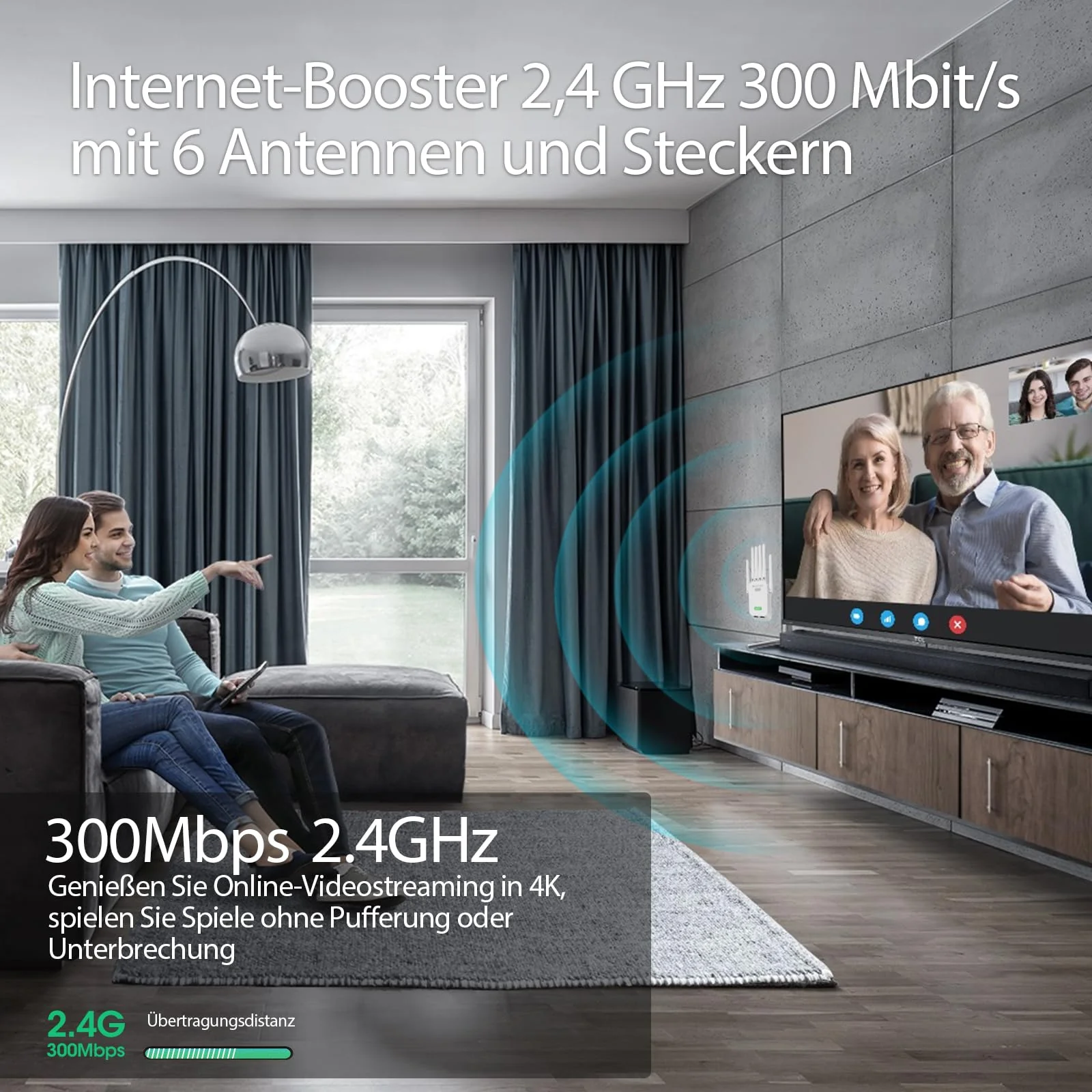 WLAN Verstärker WLAN Extender WLAN Verstärker für bis zu 5.000 m² und 50 Geräte mit 6 Antennen und Steckern WiFi Internet Booster Kompatibel Allen WLAN Geräten-Weiß - Image 3