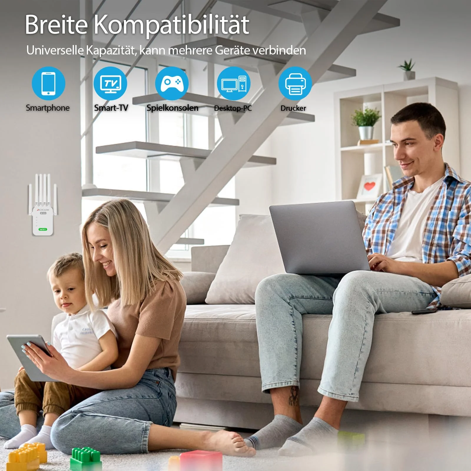 WLAN Verstärker WLAN Extender WLAN Verstärker für bis zu 5.000 m² und 50 Geräte mit 6 Antennen und Steckern WiFi Internet Booster Kompatibel Allen WLAN Geräten-Weiß - Image 5