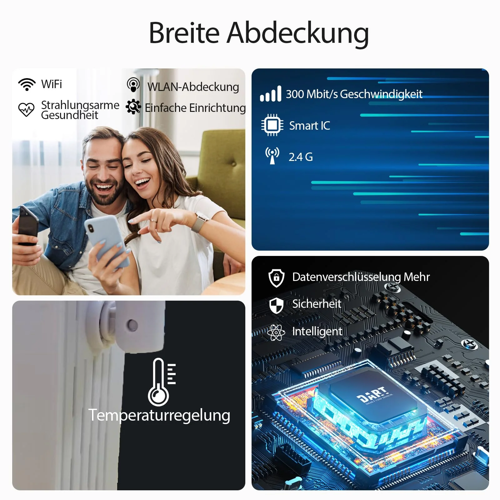 WLAN Verstärker WLAN Extender WLAN Verstärker für bis zu 5.000 m² und 50 Geräte mit 6 Antennen und Steckern WiFi Internet Booster Kompatibel Allen WLAN Geräten-Weiß - Image 7