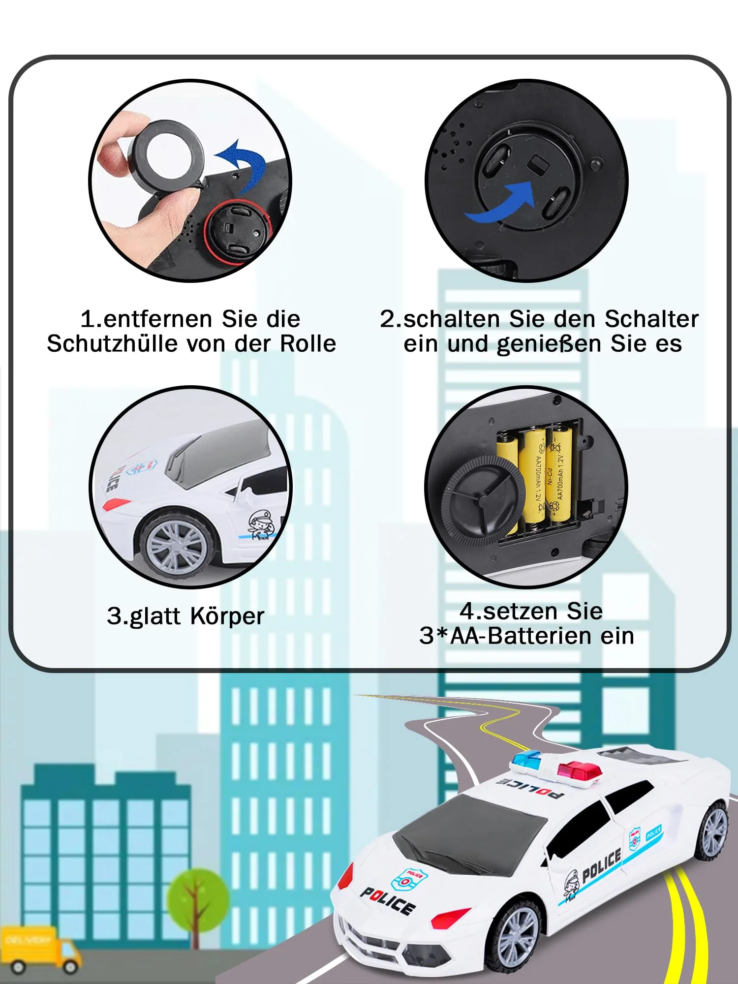 WLHBF Auto Spielzeug, Polizeiauto Kinder mit Lichter automatisch öffnende Türen Fahrzeug Licht Sound, Spielzeug-Polizeiauto für Jungen Mädchen ab3 4 5 6Jahren Geburtstags - Image 3