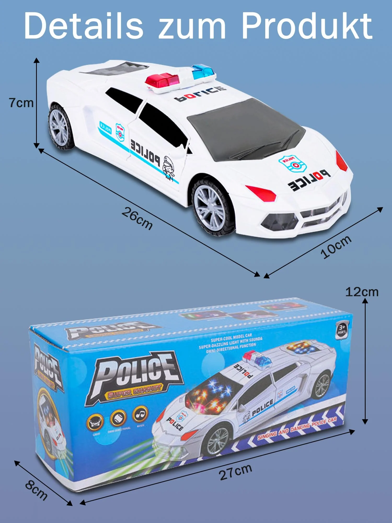 WLHBF Auto Spielzeug, Polizeiauto Kinder mit Lichter automatisch öffnende Türen Fahrzeug Licht Sound, Spielzeug-Polizeiauto für Jungen Mädchen ab3 4 5 6Jahren Geburtstags - Image 7
