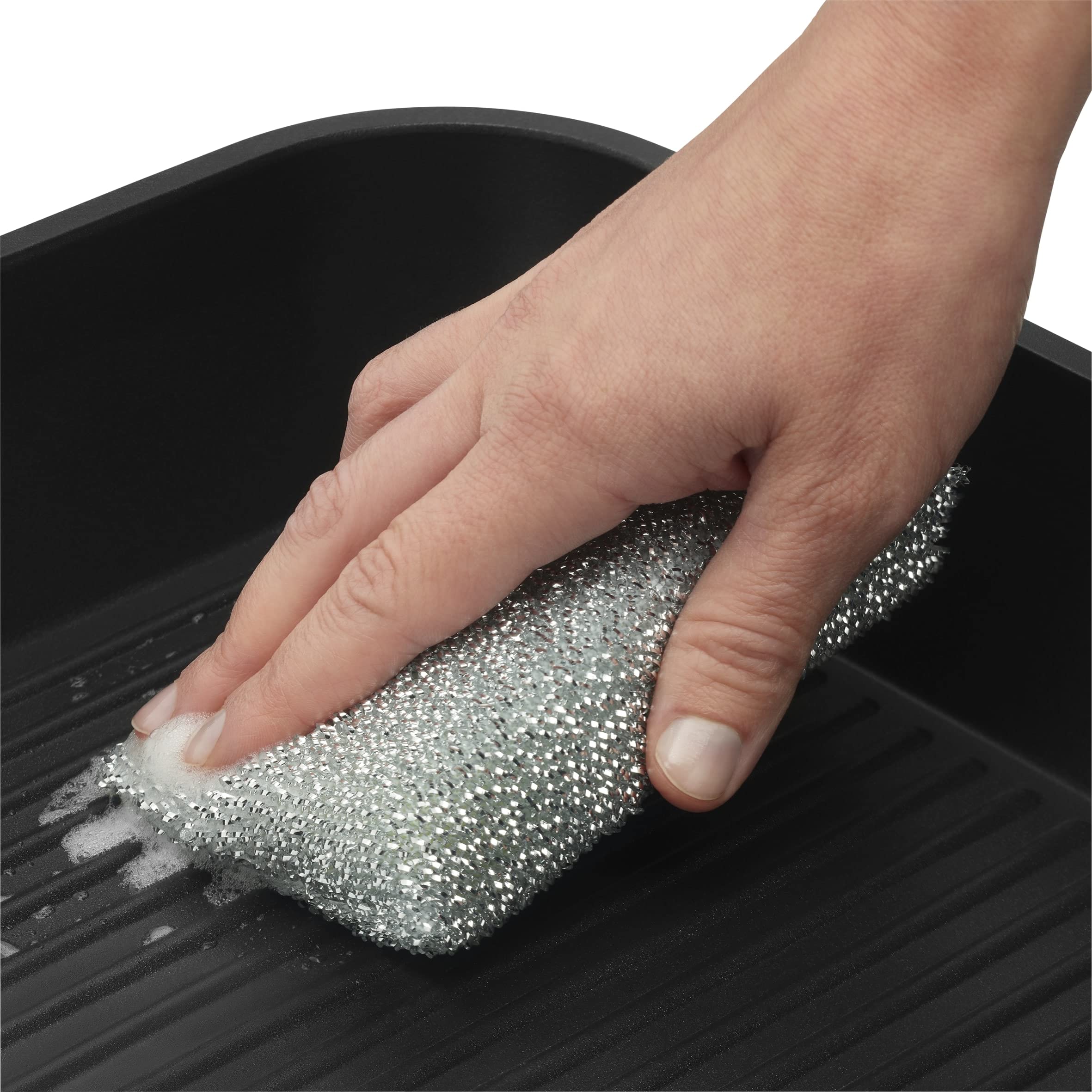 WMF Glänzerkissen silber 3 Stück, Spülschwamm, Topfreiniger, Lurex-Schwamm, ideal für beschichtete Pfannen, Töpfe, Glaskeramikkochfelder, Reinigung in der Spülmaschine möglich - Image 3