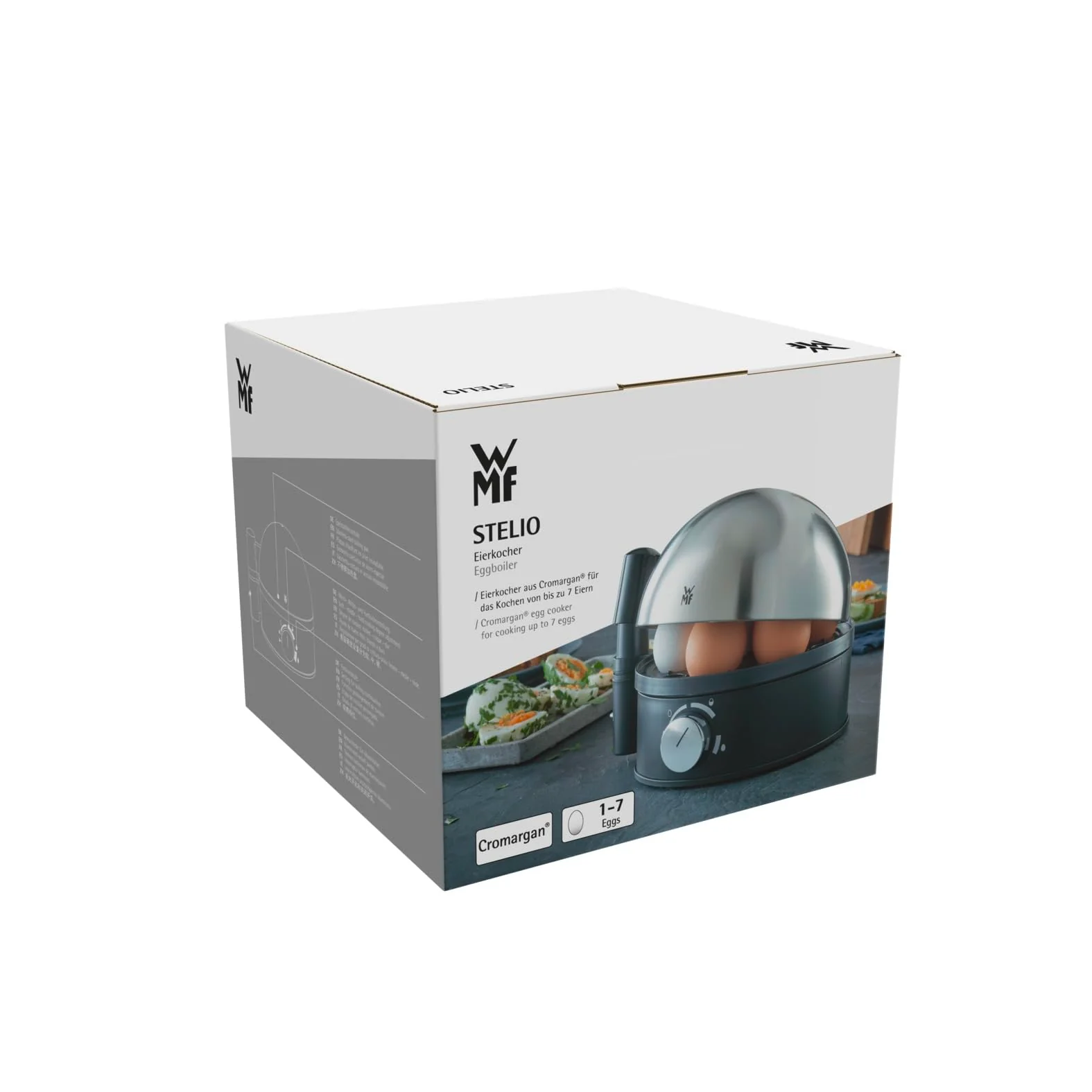 WMF Set 3-teilig Eierbecher Set 6 Stück, stapelbar und Gourmet Eierschneider Edelstahl poliert 15 x 11 cm und Stelio Eierkocher Edelstahl, 1 Ei - 7 Eier, 380 Watt, Härtegradeinstellung - Image 6