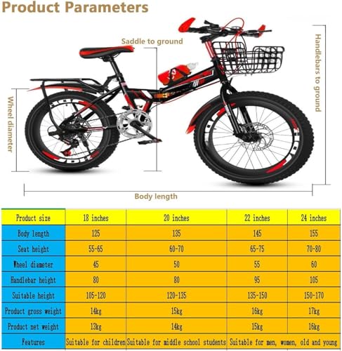 Wmmner 18/20/22/24 Zoll Mountainbike, Folding Bikes With High Carbon Steel Body For Adults Kids, Folding Bike With Shock Absorber Dual Disc Brake/Saphirblau/55,9 cm (22 Zoll) - Image 3