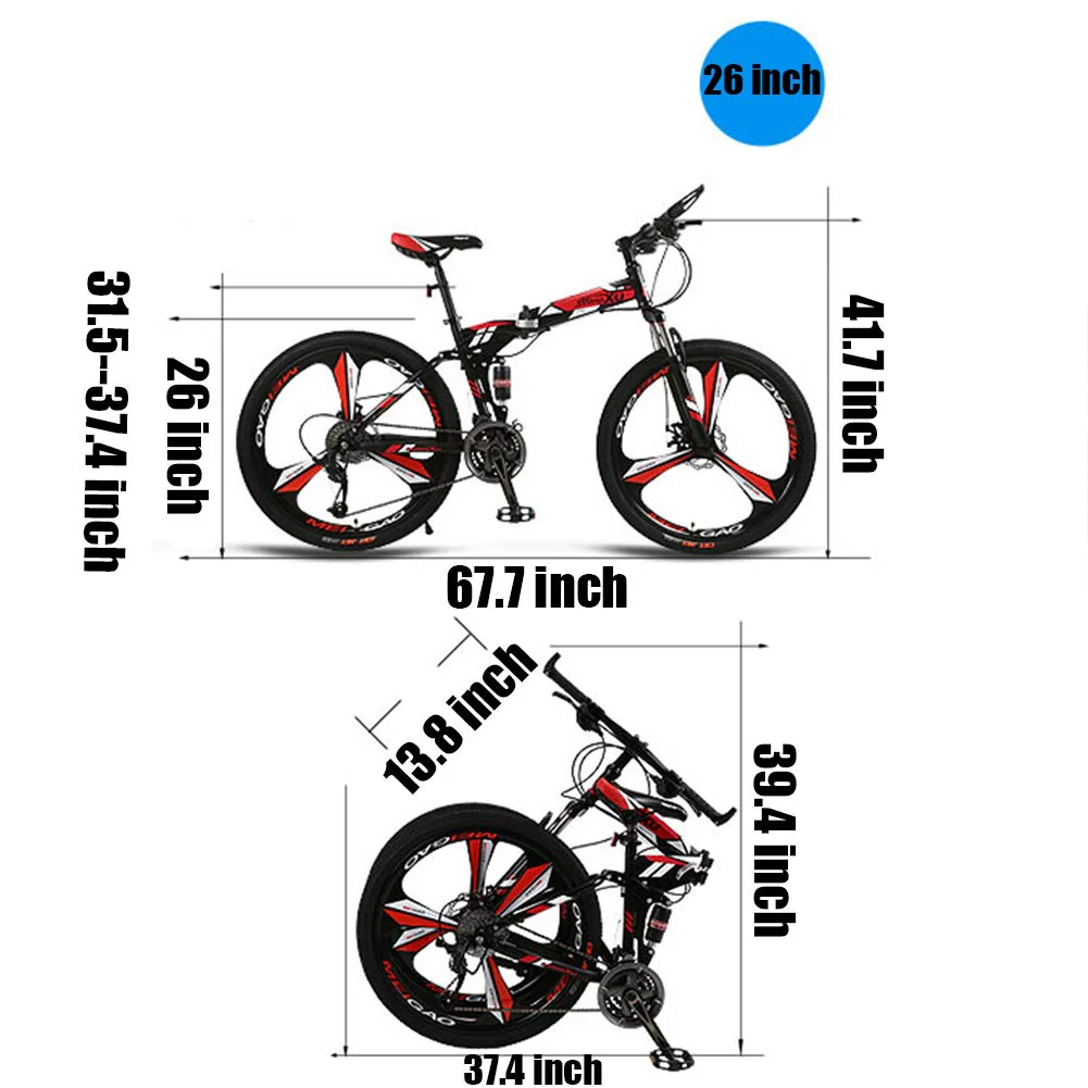 Wmmner 26 Zoll Mountainbike Für Erwachsene Männer Und Frauen, Doppelfederung Mountainbike Mit Scheibenbremsen, Faltbare High Carbon Stahlrahmen, Verstellbarer Sitz, Blaue Speiche, 27 Geschwindigkeit/B - Image 2