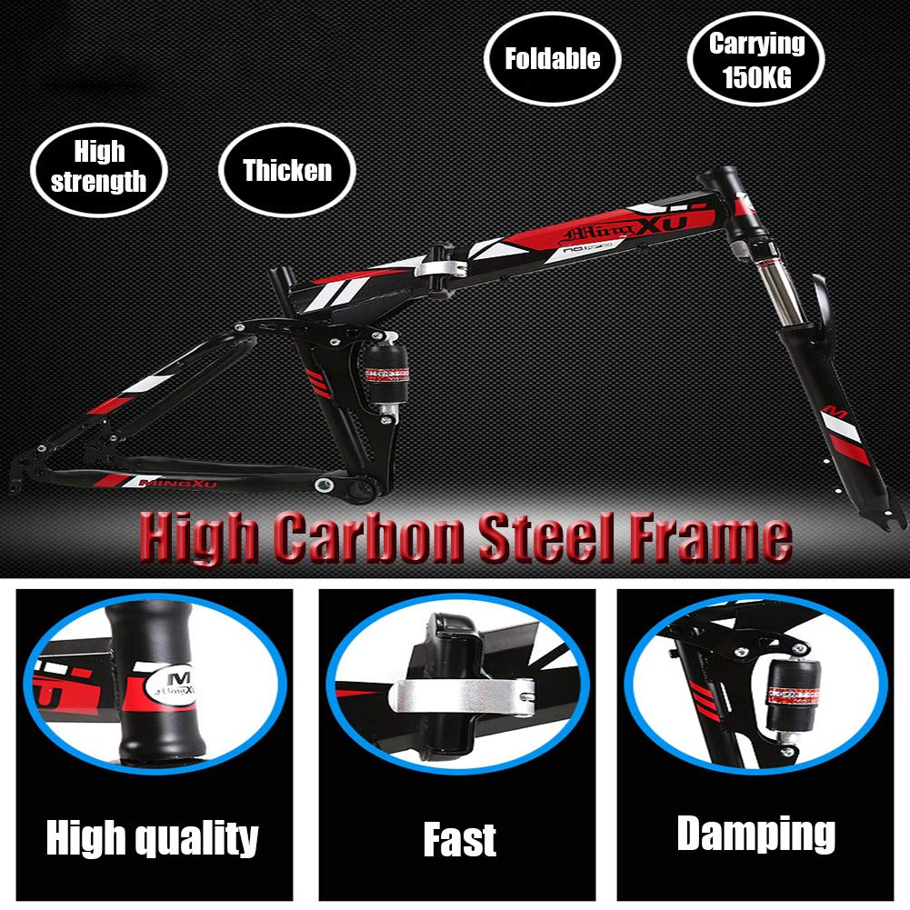 Wmmner 26 Zoll Mountainbike Für Erwachsene Männer Und Frauen, Doppelfederung Mountainbike Mit Scheibenbremsen, Faltbare High Carbon Stahlrahmen, Verstellbarer Sitz, Blaue Speiche, 27 Geschwindigkeit/B - Image 5
