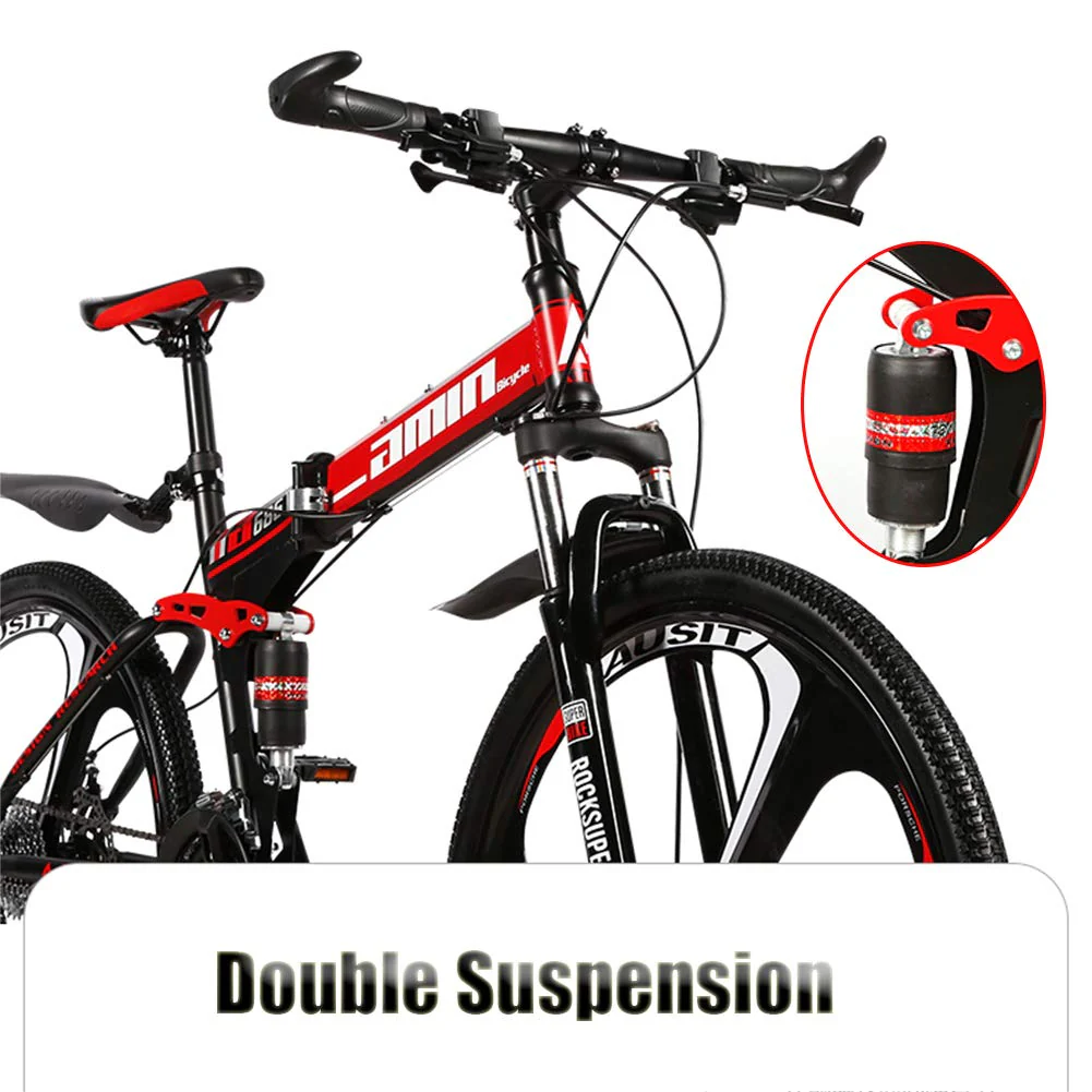 Wmmner Faltbares Mountainbike mit doppelter Federung, 66 cm (26 Zoll), für Erwachsene und Männer, Mountainbike, Geländefahrrad, für Jungen und Mädchen mit Scheibenbremse, Stahlrahmen mit hohem - Image 3