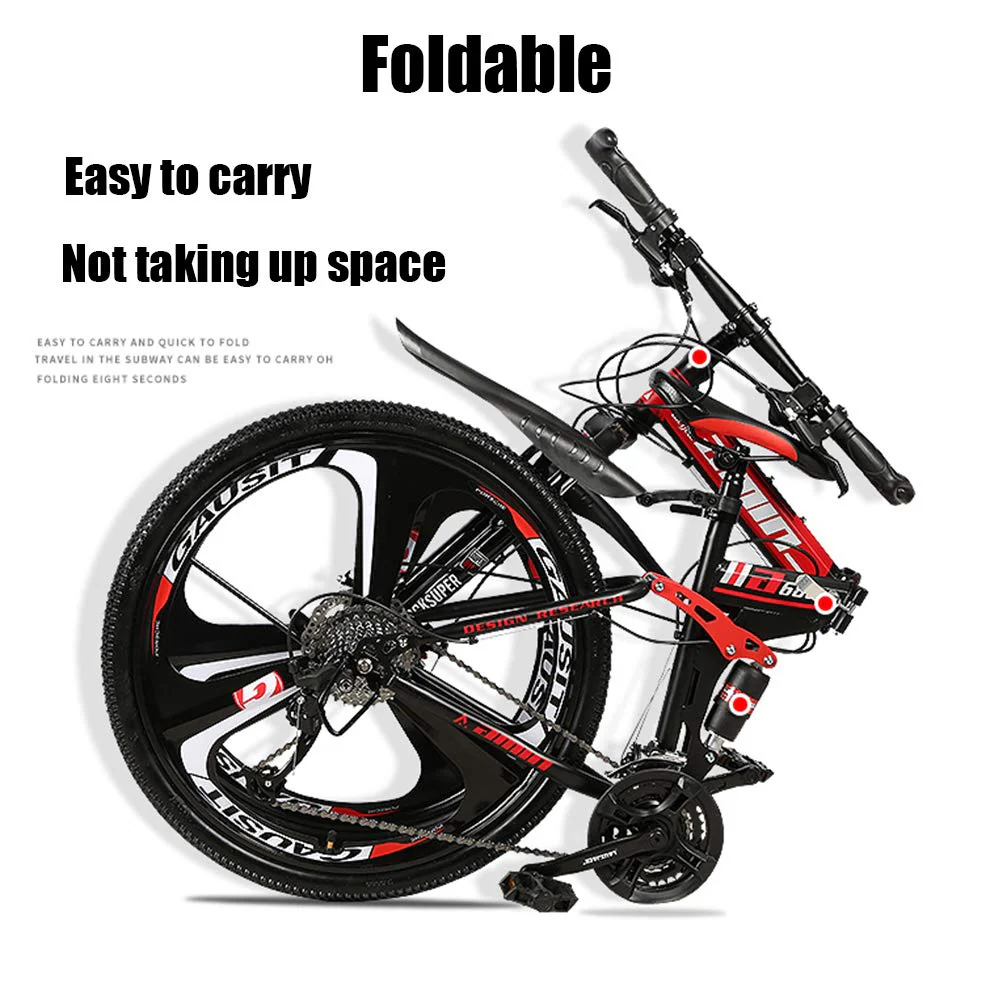 Wmmner Faltbares Mountainbike mit doppelter Federung, 66 cm (26 Zoll), für Erwachsene und Männer, Mountainbike, Geländefahrrad, für Jungen und Mädchen mit Scheibenbremse, Stahlrahmen mit hohem - Image 6
