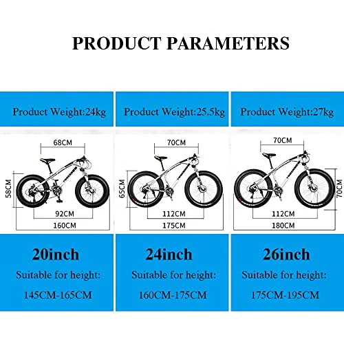 Wmmner Mountainbike, 20/24/26 Zoll, 7/21/24/27/30 Gänge, Erwachsene, Fat Tire Mountainbike, mit Rahmen aus Karbonstahl und Doppelscheibenbremse, Vorderradaufhängung - Image 6