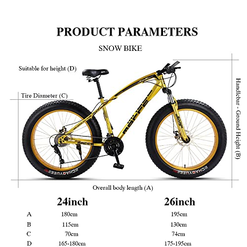 Wmmner Mountainbike 24/26 Zoll, Mountainbike Trail Bike für Erwachsene mit Fettreifen, 7/21/24/27/30, Rahmen aus Stahl mit hohem Kohlenstoffgehalt, doppelte Federung Com - Image 6