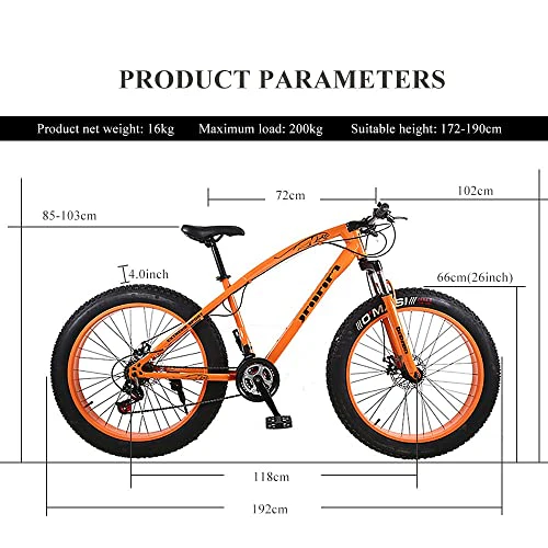 Wmmner Mountainbike 26 Zoll, Fat Tire Bike, Mountainbike Trail Bike mit voller Geschwindigkeit 30/27/24/21/7, Doppelscheibenbremse, High-Carbsu Stahlrahmen, Federung vorne, Urban - Image 6