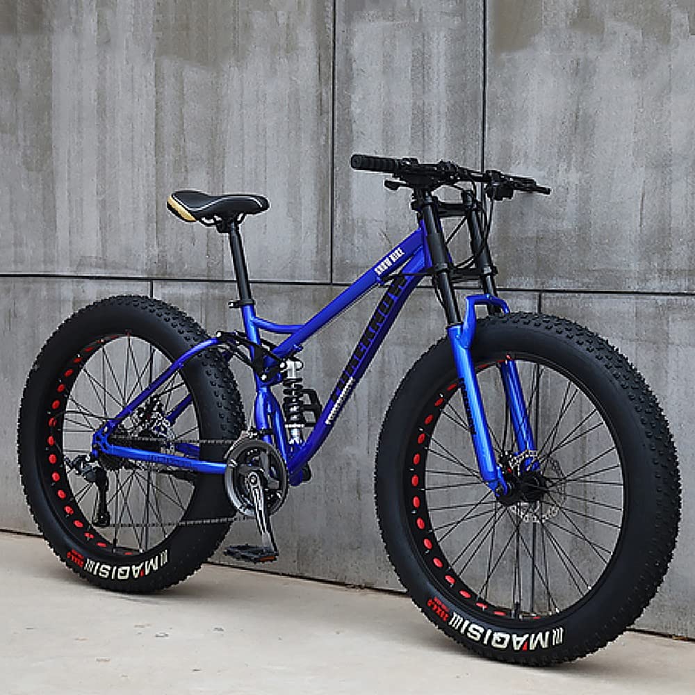 Wmmner Mountainbike 26 Zoll, Mountainbike Trail Bike für Erwachsene mit fettigen Reifen, Fahrrad mit 27 Gängen, hoher Rahmen aus Karbonstahl, Vollfederung, doppelte Scheibenbremse, Räder