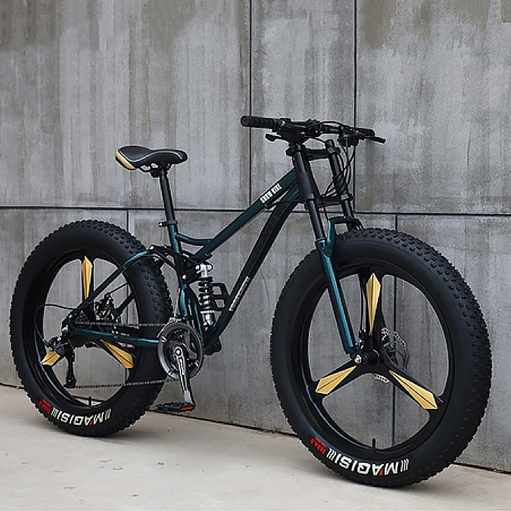 Wmmner Mountainbike, 66 cm (26 Zoll), Mountainbike mit dicken Reifen für Erwachsene, Fahrrad mit 27 Gängen, Altah Mde Carbonstahl, Vollfederung, Doppelscheibenbremse, R