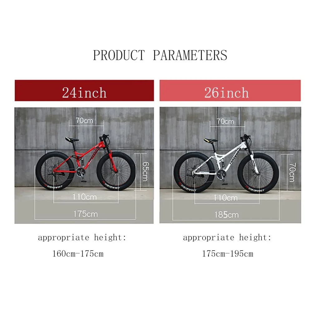 Wmmner Mountainbike, 66 cm (26 Zoll), Mountainbike mit dicken Reifen für Erwachsene, Fahrrad mit 27 Gängen, Altah Mde Carbonstahl, Vollfederung, Doppelscheibenbremse, R - Image 8
